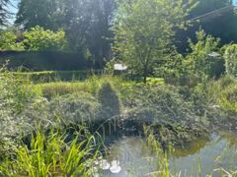 Bassin luxuriant du domaine Les Gites De Flaubert au Héron, France, avec fontaines et végétation aquatique