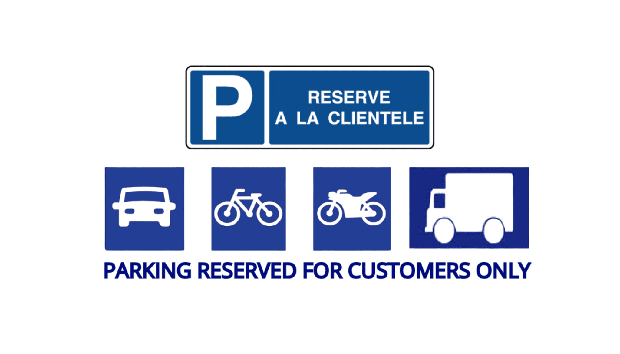 Parking réservé à la clientèle : Voitures, vélos, motos et camions.