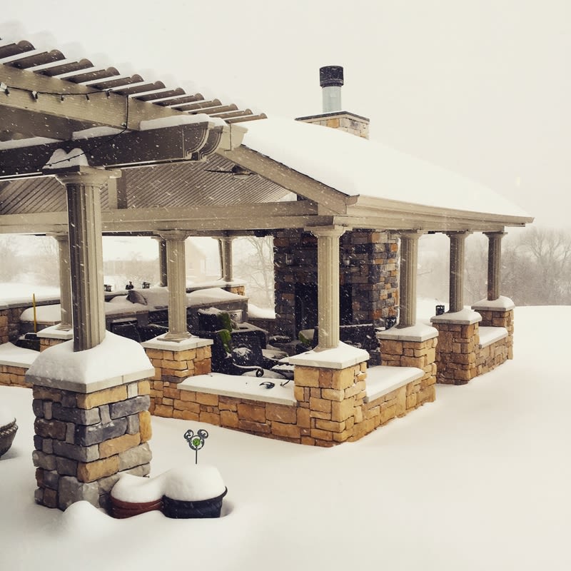 The patio cover can protect your gathering area from heavy snow, allowing you and your family to enjoy it year round.