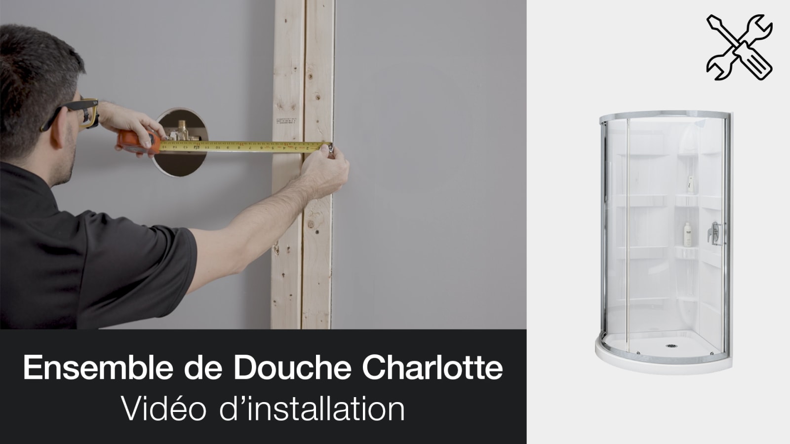 Charlotte Ensemble de douche 34 x 34 en acrylique avec drain central  blanche avec verre clair et fini chrome