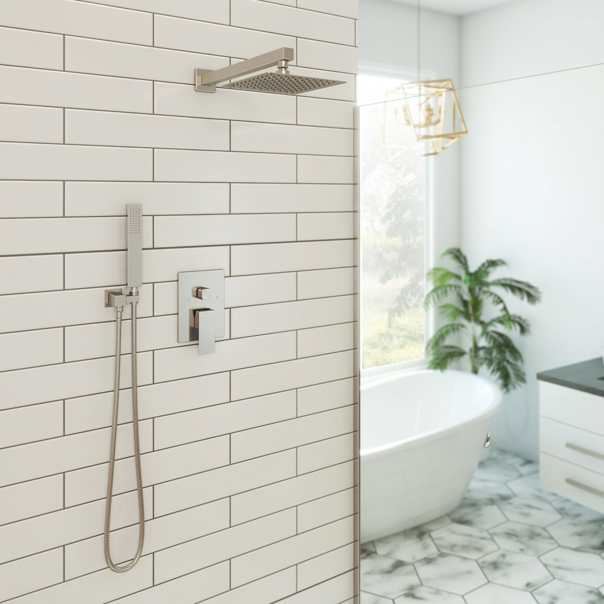 Aquata 5 1/8 x 18 Rain Fall Shower Faucet Set with Handshower