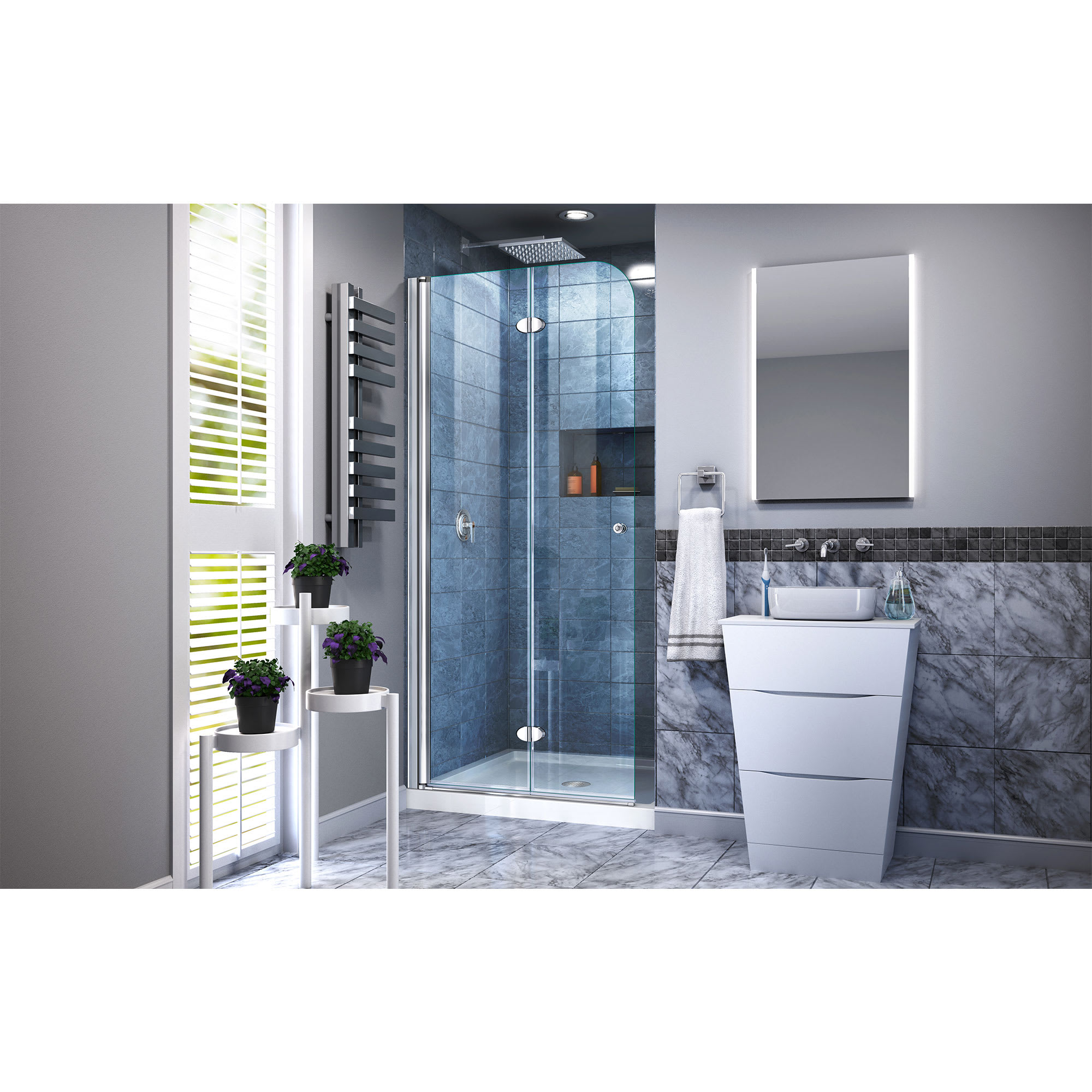 DreamLine Aqua Fold 29 1/2 inch W x 72 inch H Frameless Bi-fold