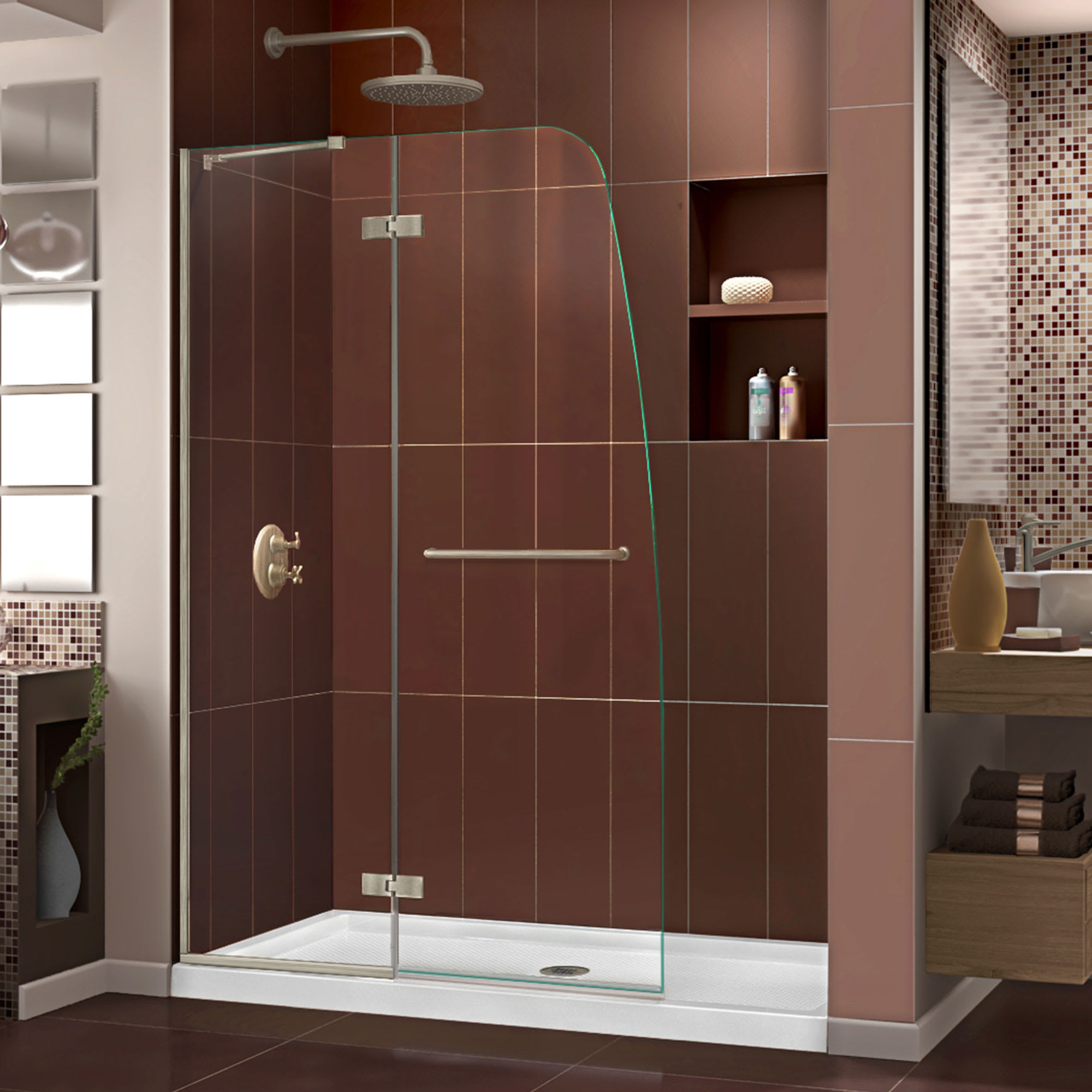 DreamLine Aqua Ultra 34 inch D x 60 inch W x 74 3/4 inch H Frameless Hinged Shower Door and Shower Base Kit