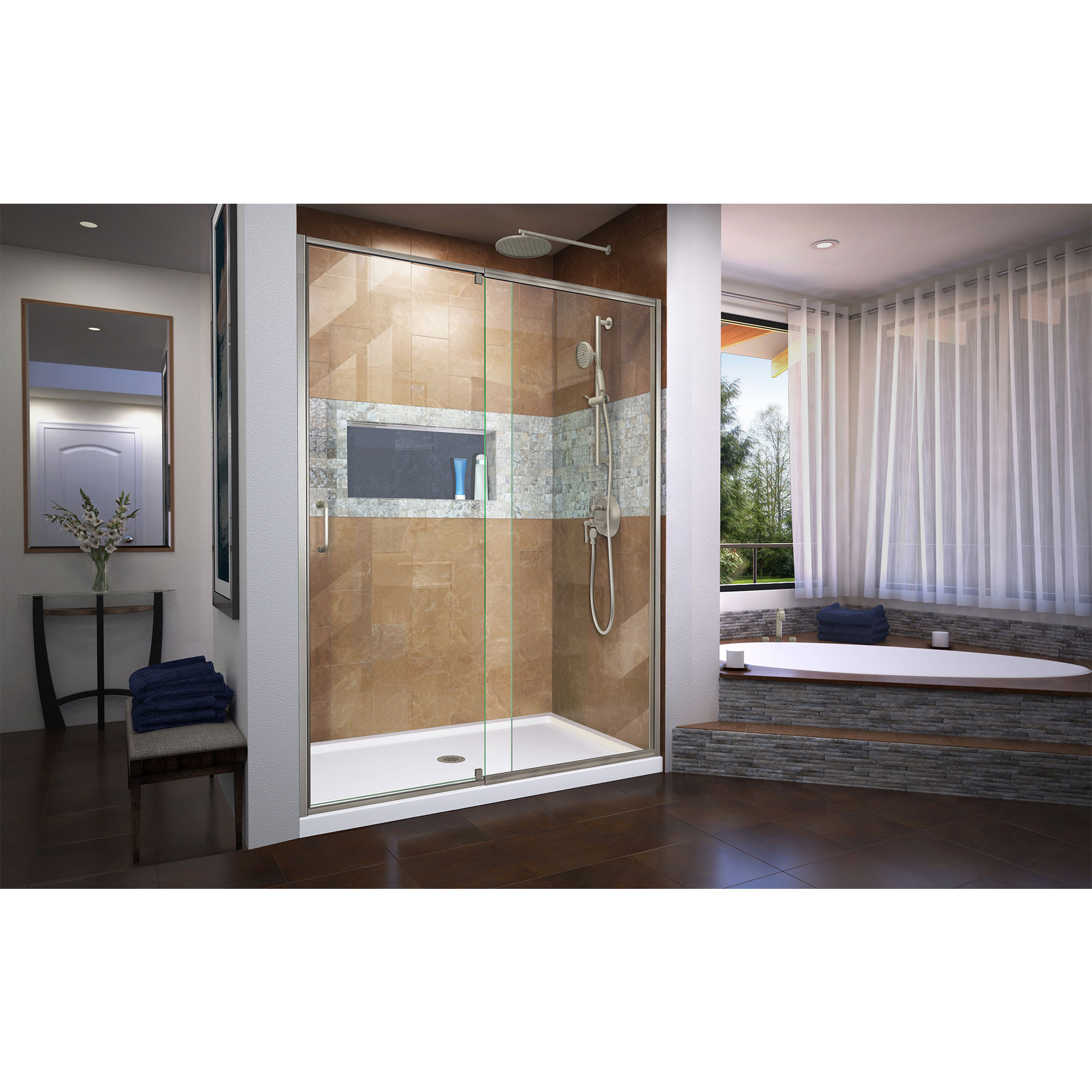 DreamLine Flex 56 - 60 inch W x 72 inch H Semi-Frameless Pivot Shower ...