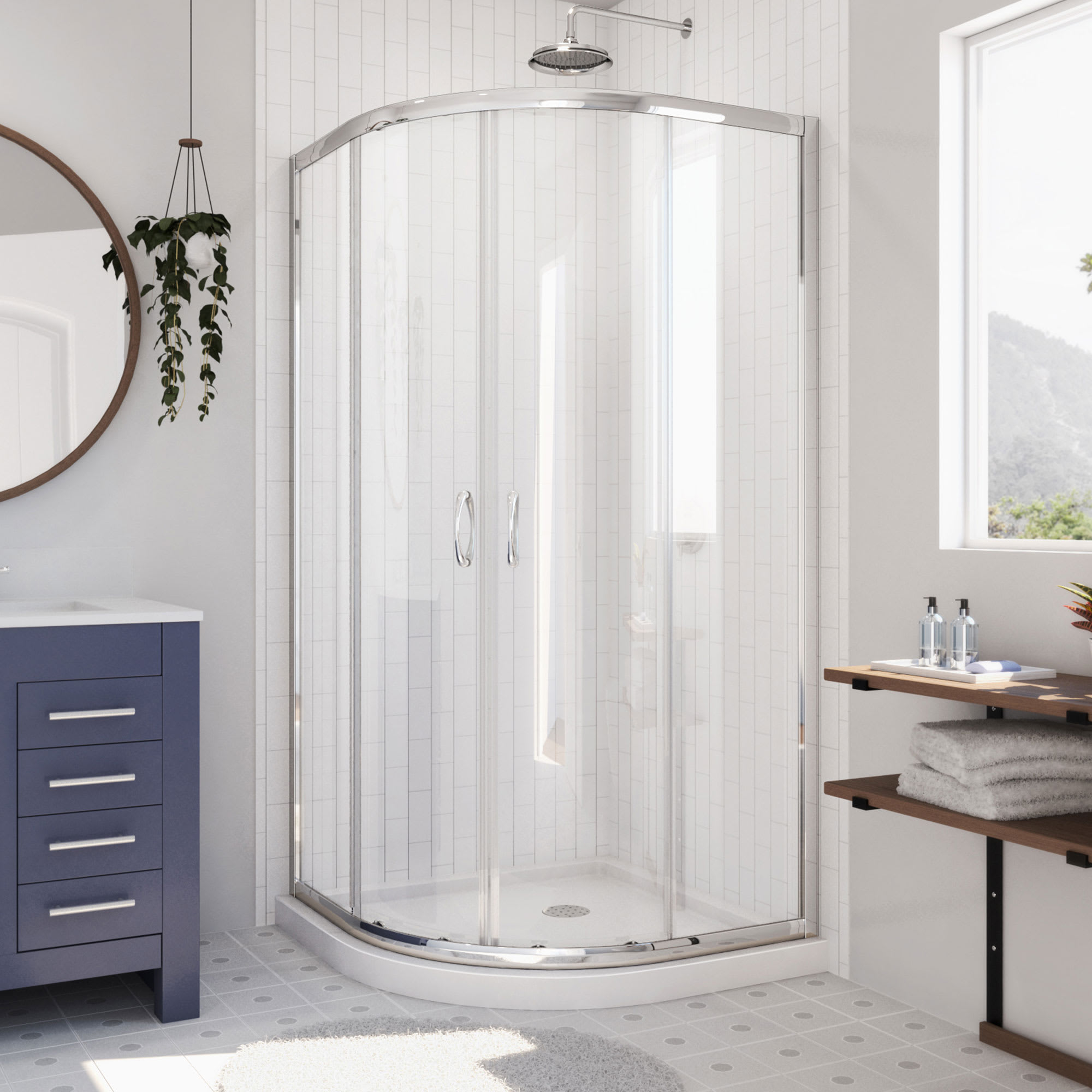 DreamLine Prime 33 inch D x 33 inch W x 74 3/4 inch H Semi-Frameless Sliding Shower Enclosure and Shower Base Kit