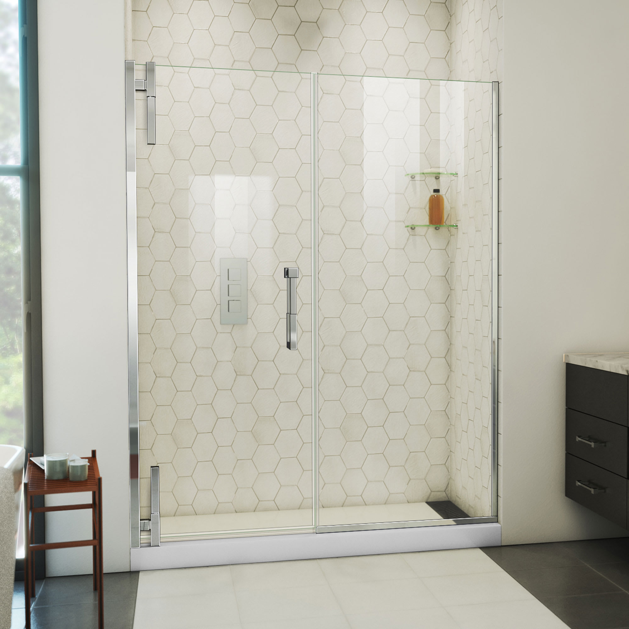 DreamLine Ascend 56 - 57 inch W x 72 inch H Frameless Pivot Shower