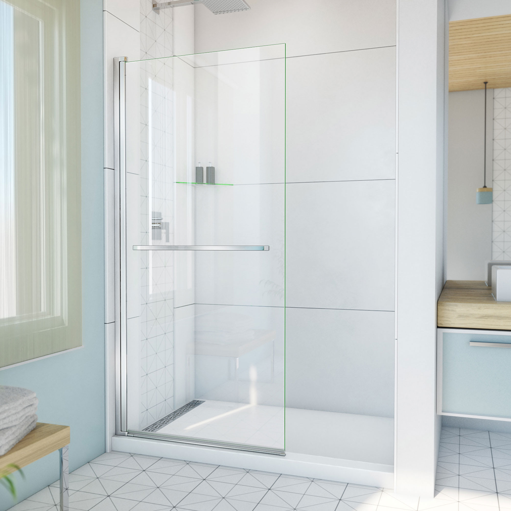 DreamLine Aqua-Q Swing 34 inch W x 72 inch H Frameless Swing