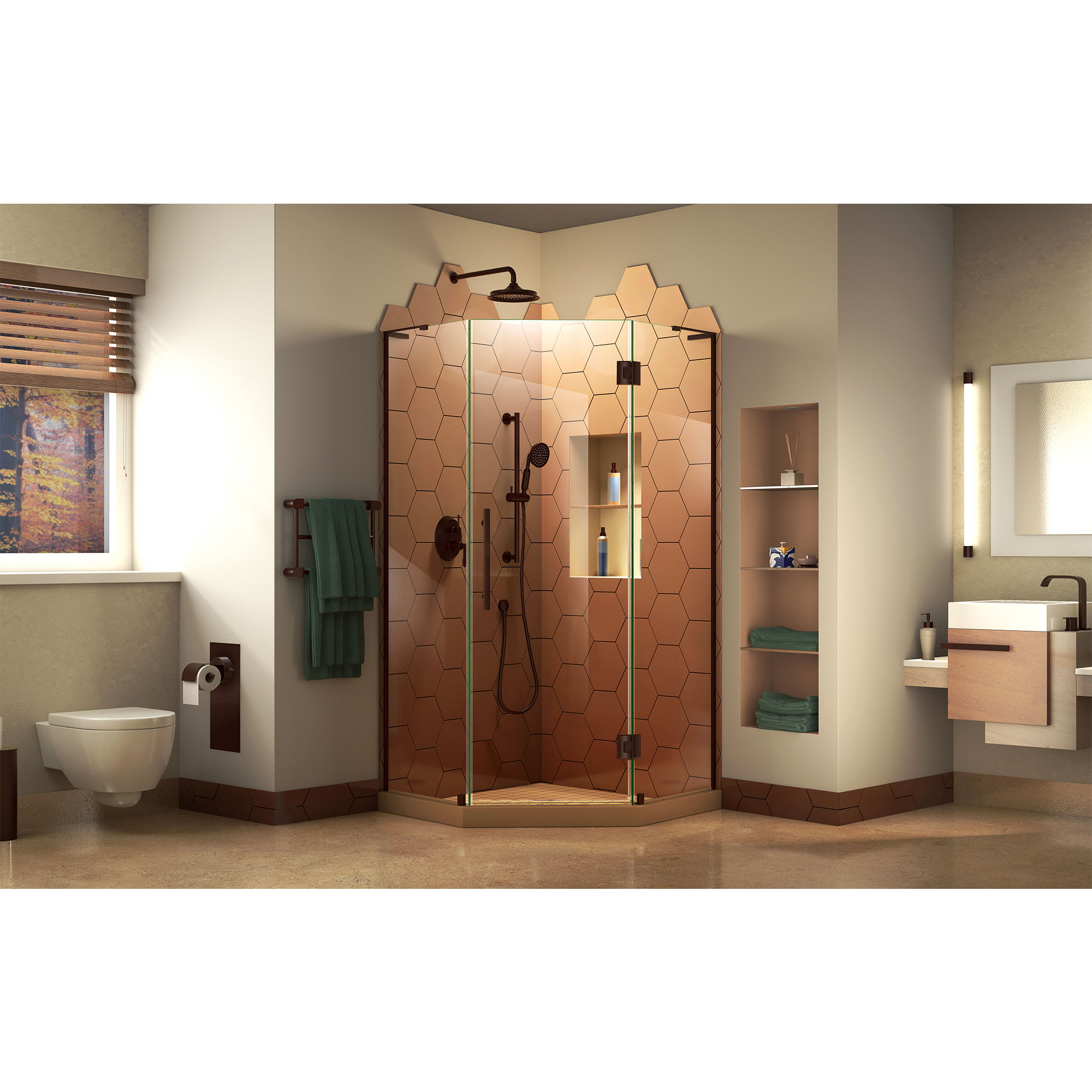 DreamLine Prism Plus 34 inch x 72 inch Frameless Neo-Angle Hinged
