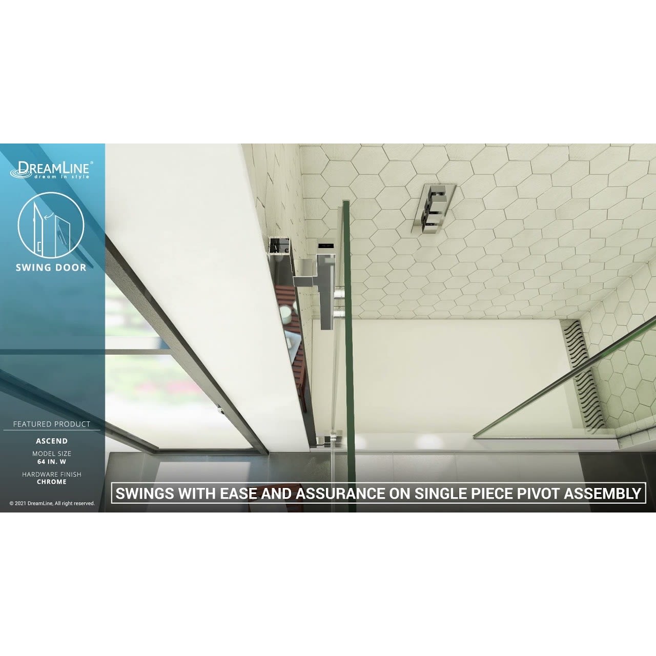 DreamLine Ascend 56 - 57 inch W x 72 inch H Frameless Pivot Shower