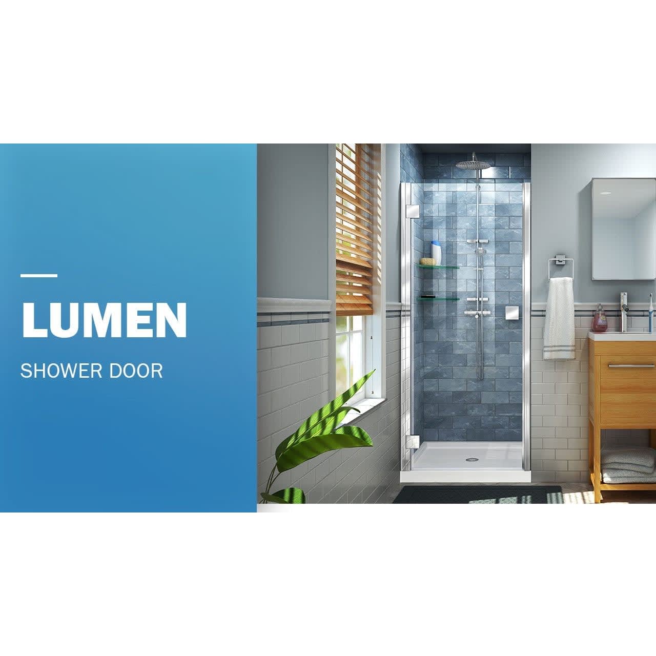 DreamLine Lumen 34 - 35 inch W x 72 inch H Semi-Frameless Hinged