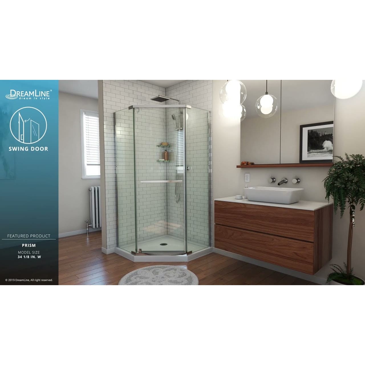 DreamLine Prism 38 1/8 inch x 72 inch Frameless Neo-Angle Pivot