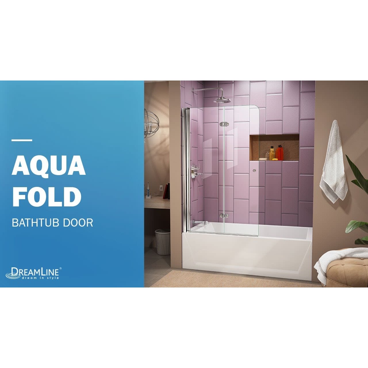 DreamLine Aqua Fold 56 - 60 inch W x 58 inch H Frameless Bi-fold