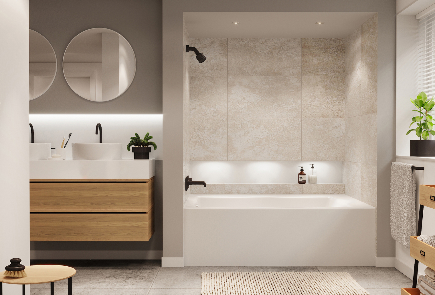 Image of a shower-tub in a newly arranged bathroom.