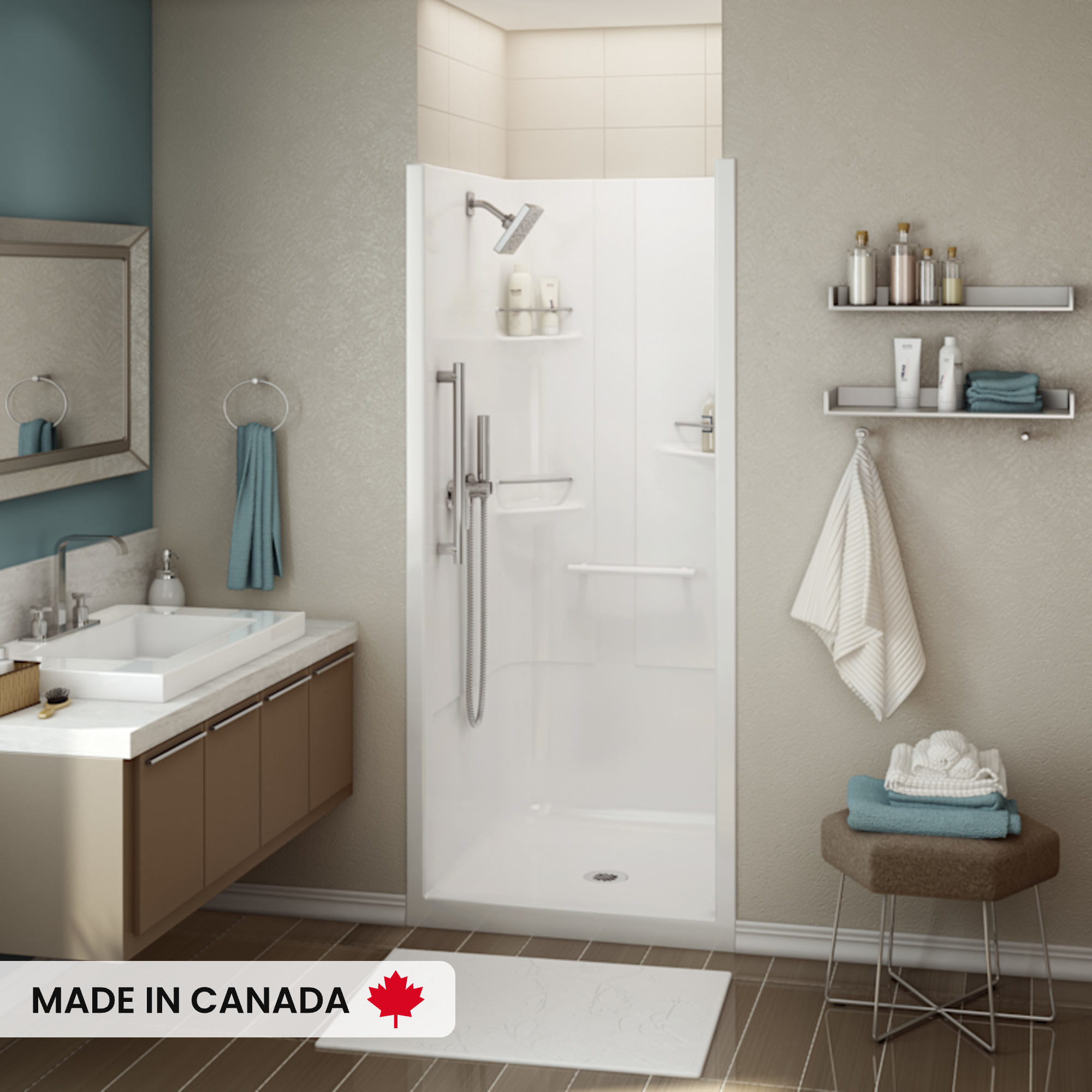 Allia SH-3636 Acrylic Alcove Center Drain No Seat One-Piece Shower