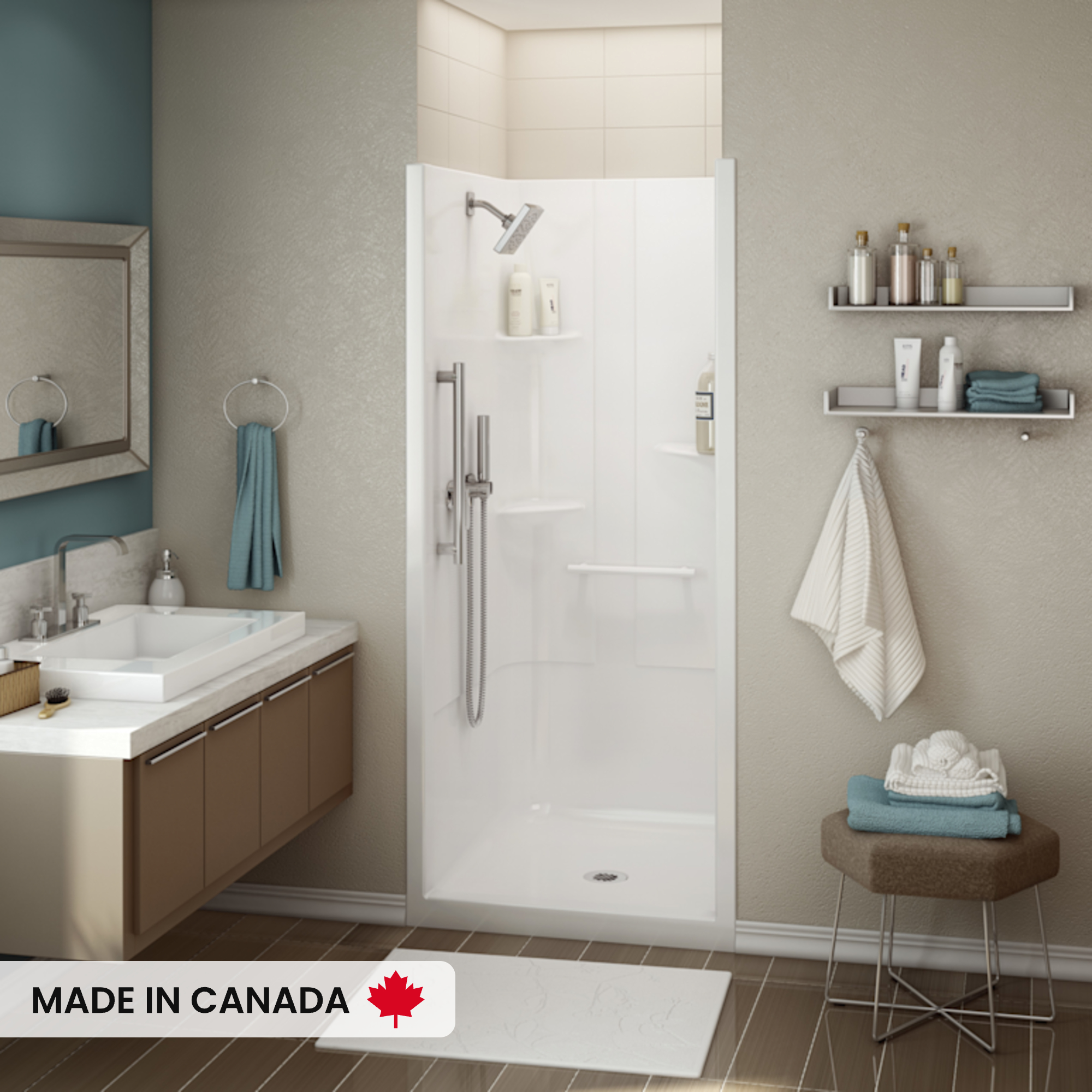 Allia SH-3636 Acrylic Alcove Center Drain No Seat One-Piece Shower