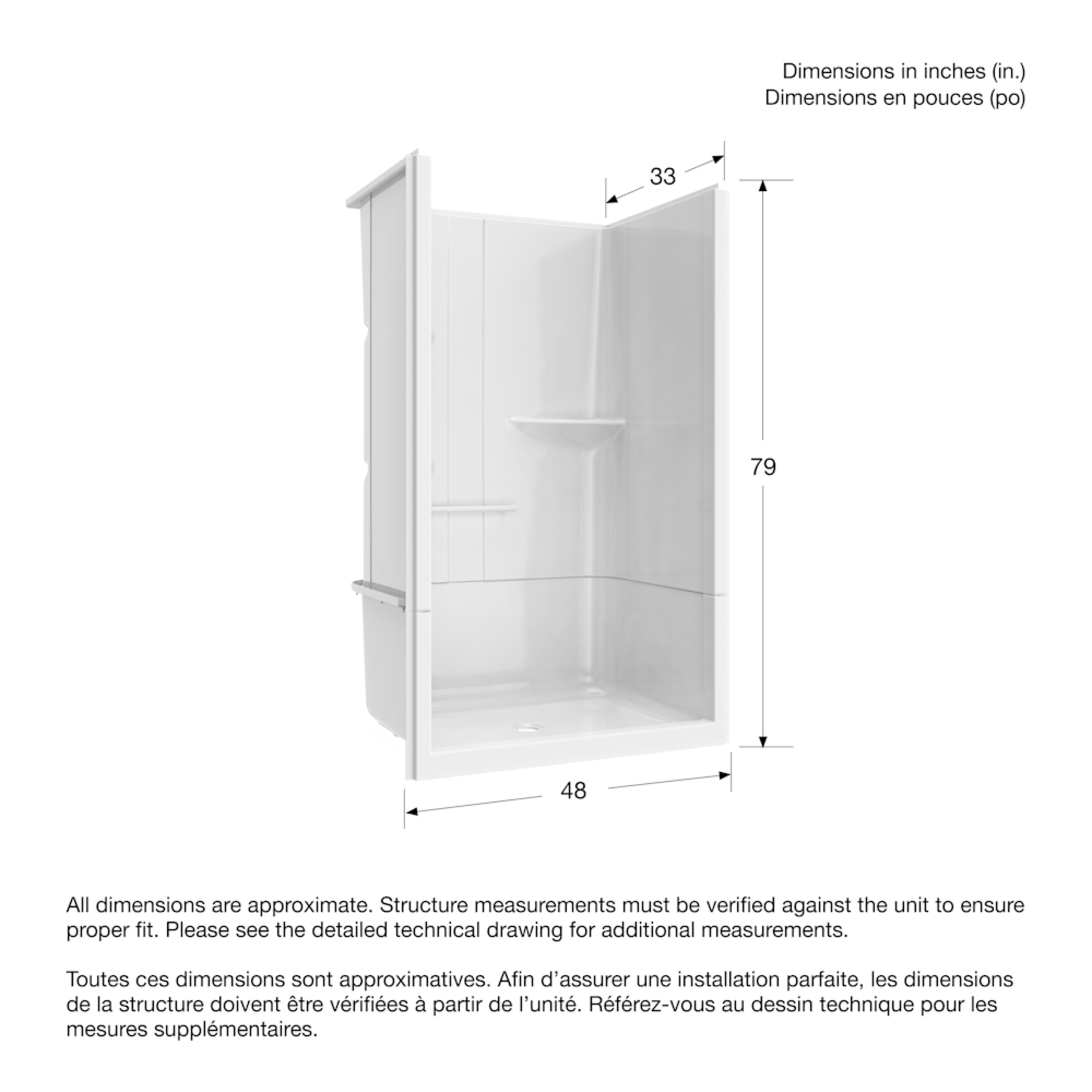 Allia SH-4834 Acrylic Alcove Center Drain Two-Piece Shower in