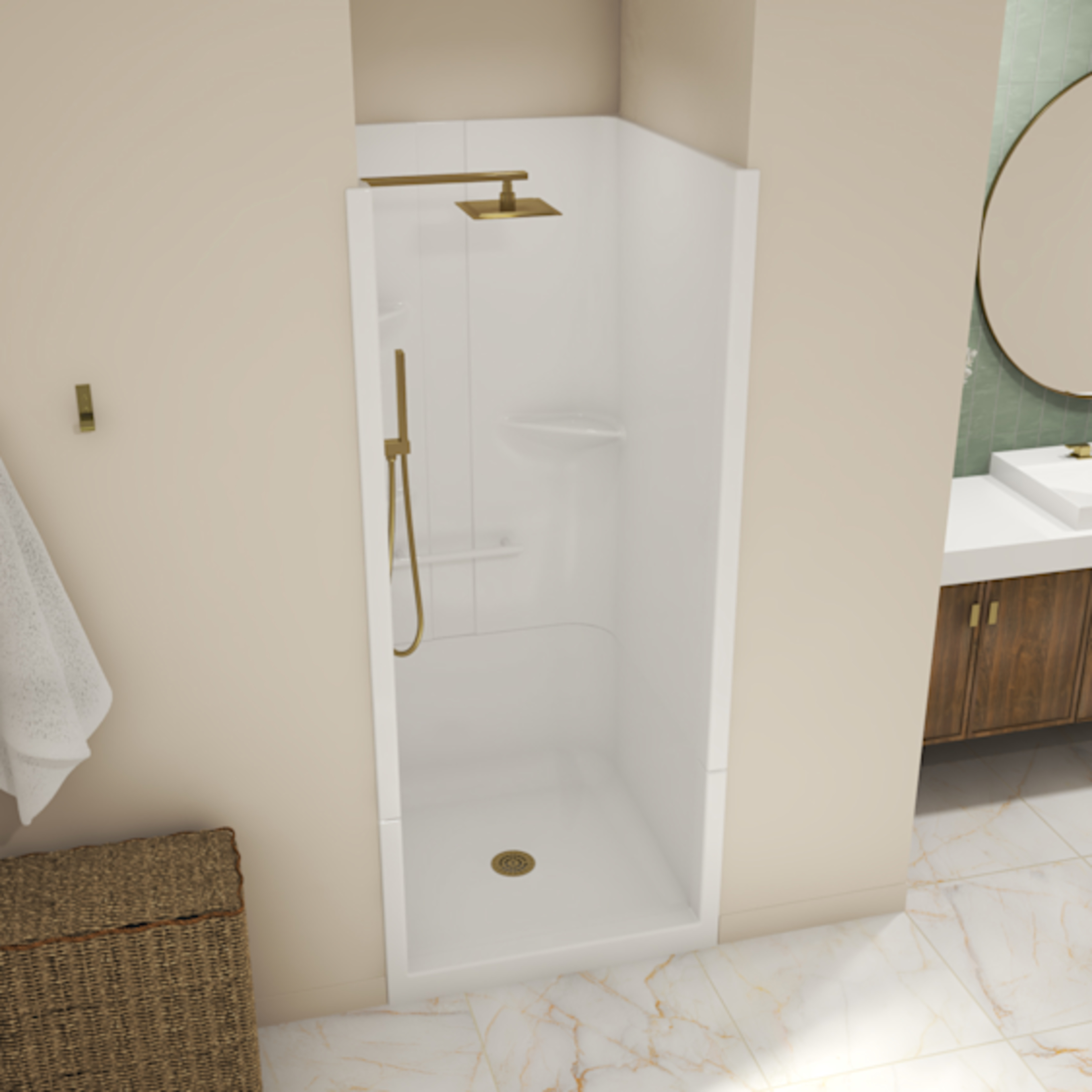 Allia SH-3636 Acrylic Alcove Center Drain Two-Piece Shower in