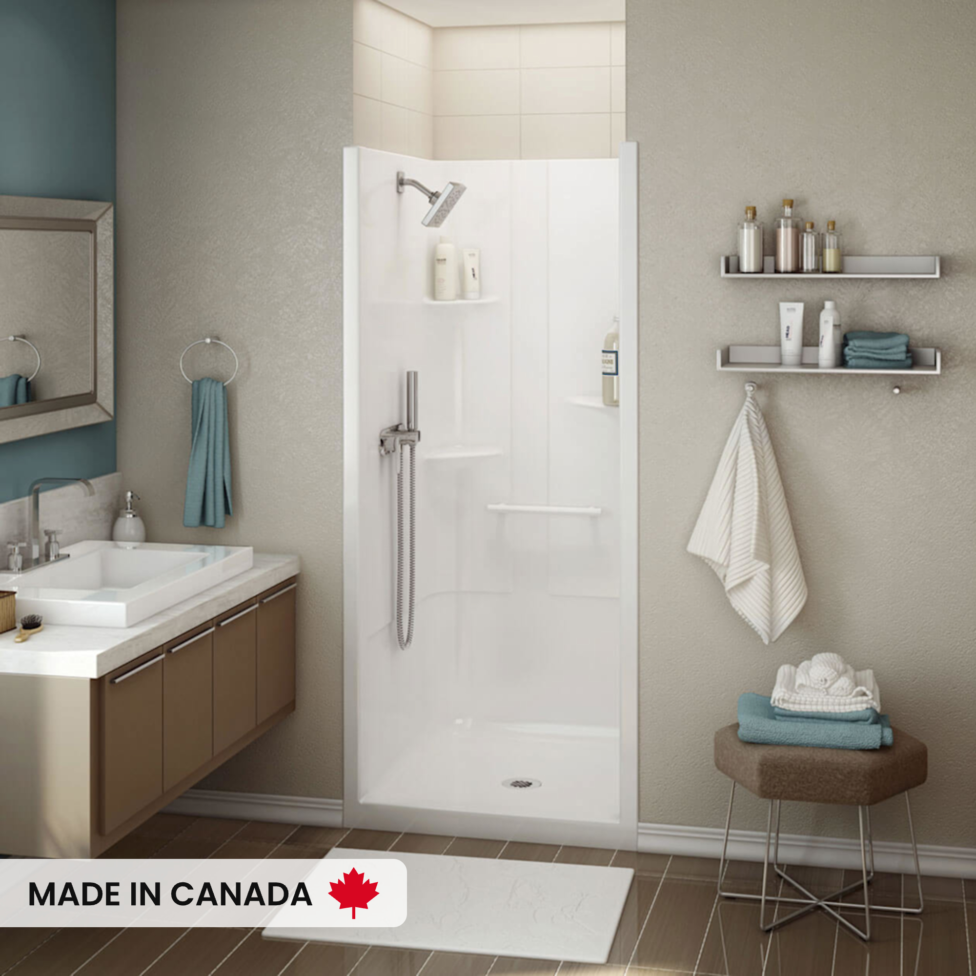 Allia SH-3636 Acrylic Alcove Center Drain No Seat One-Piece Shower