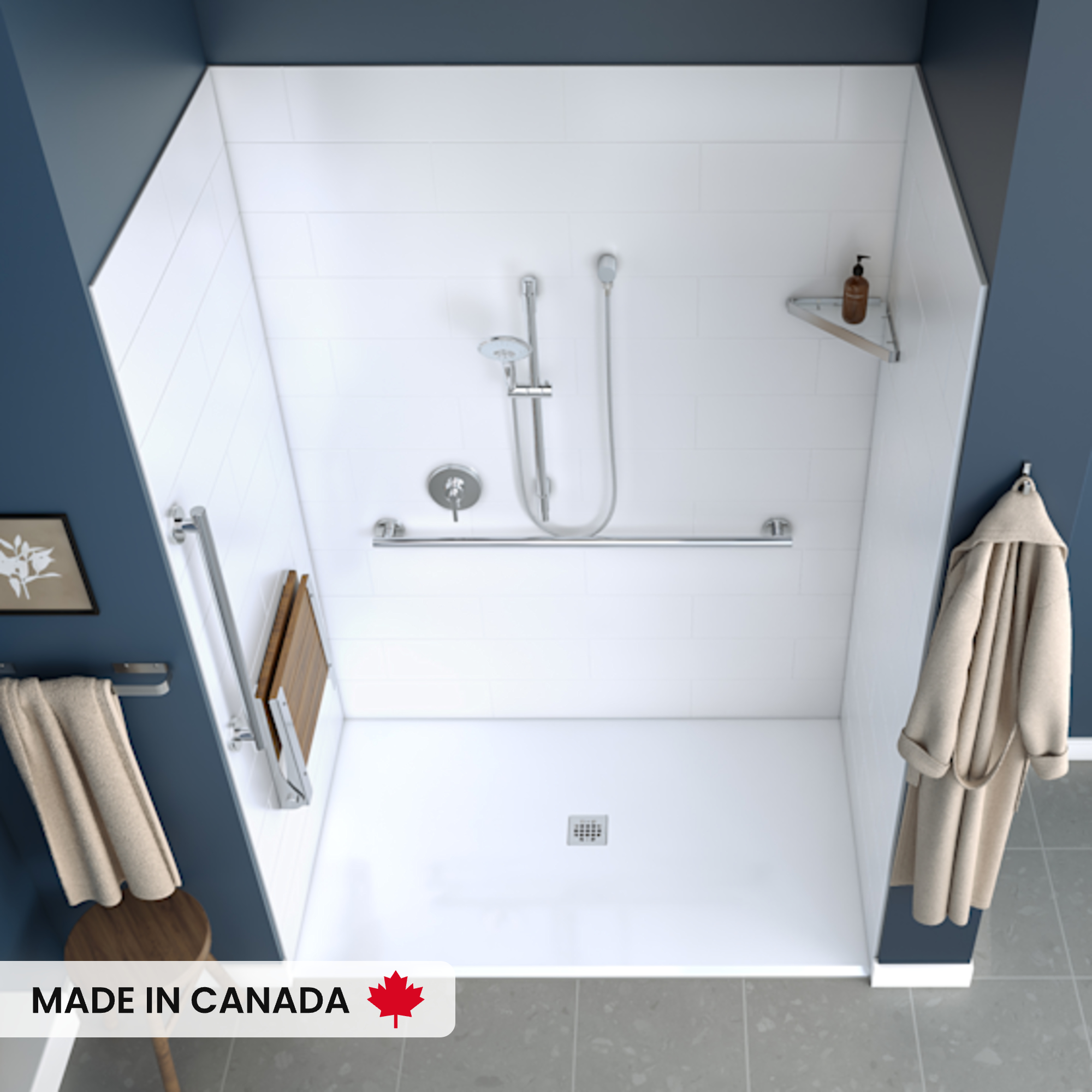 MAAX-ACOLYTE-107933-BASE-6238-CENTER-DRAIN-WALL-KIT-RS783-CH-DECO-W-SEAT-UP-TOP