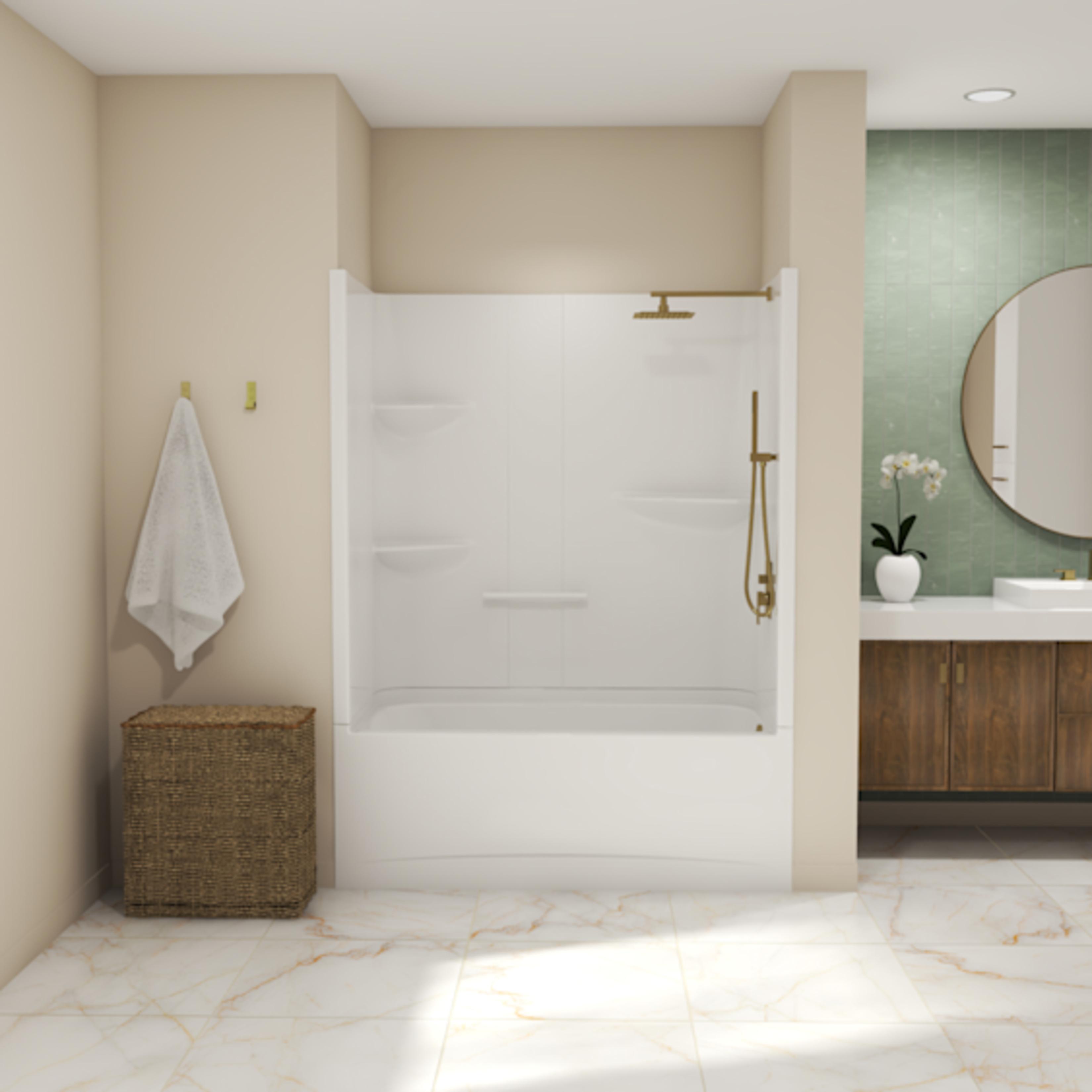 tamo　　セット Allia TS-6032 Acrylic Alcove Right-Hand Drain Two-Piece Tub Shower