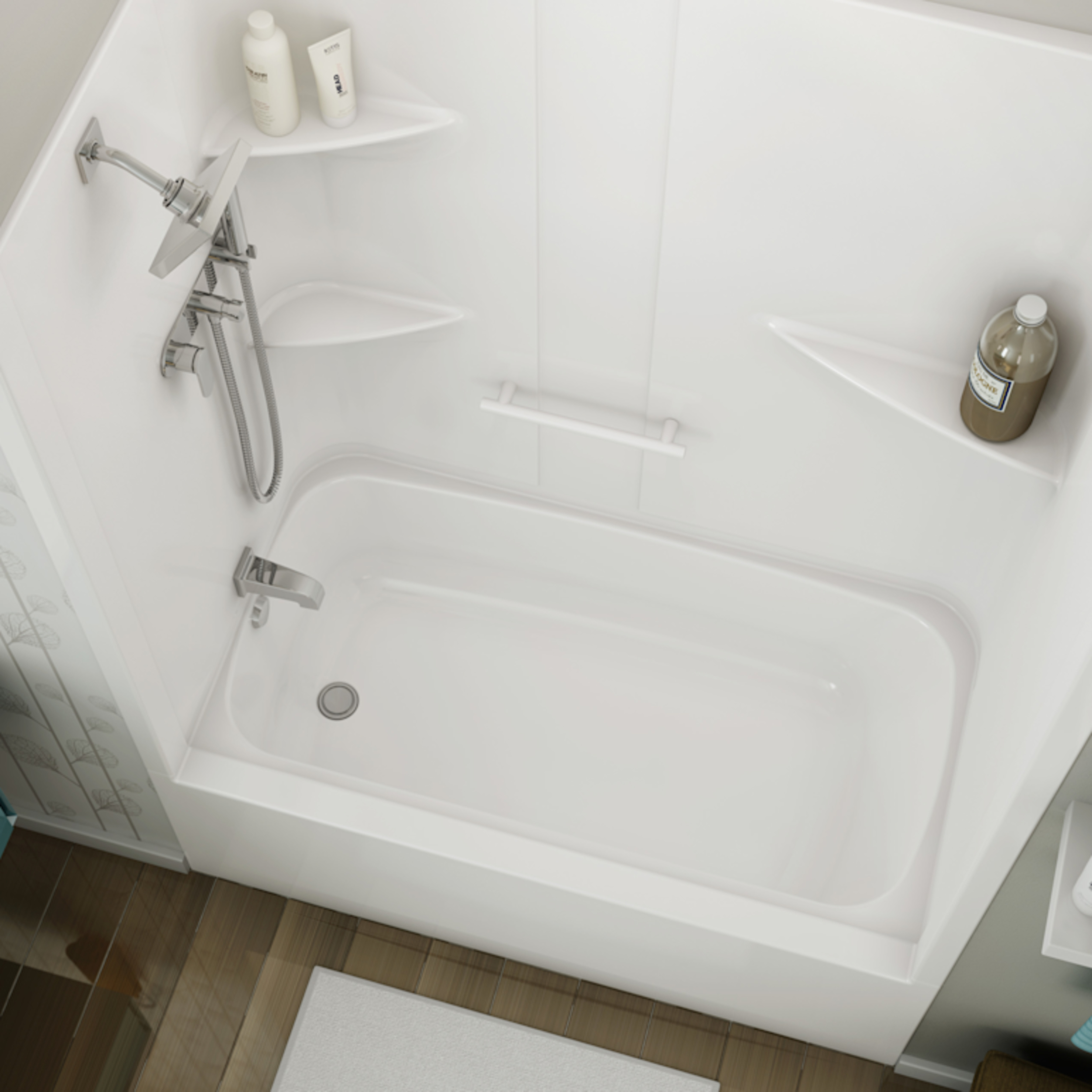 Allia TS-6032 Acrylic Alcove Left-Hand Drain One-Piece Tub Shower