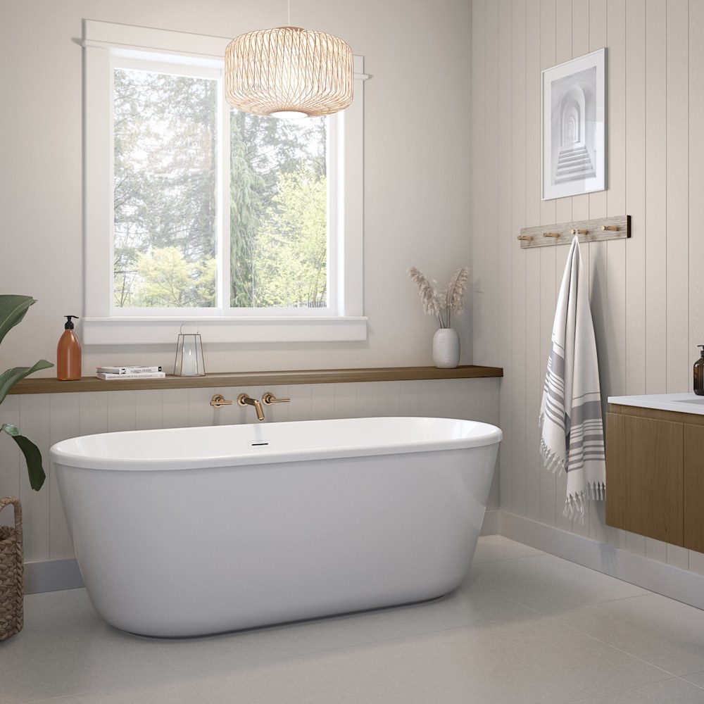 Golan 6429 AcrylX Freestanding Center Drain Bathtub in White with
