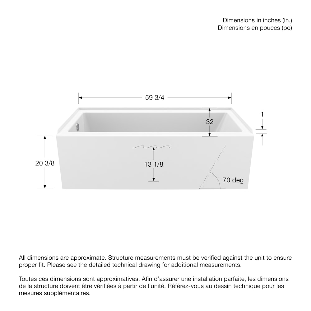 Rubix 6032 AFR Acrylic Alcove Left-Hand Drain Bathtub in White