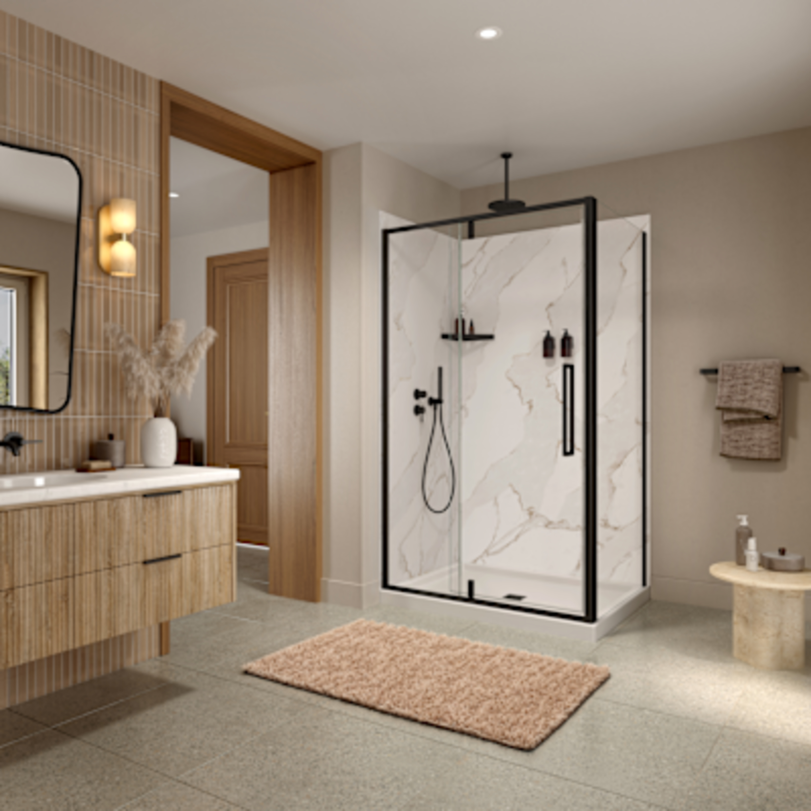Utile 4836 Composite Direct-to-Stud Two-Piece Corner Shower Wall