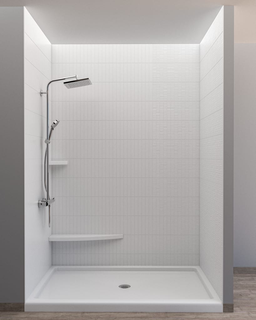 Cast Marble Shower Wall Set - Serenity Vertical Stacked Tile
