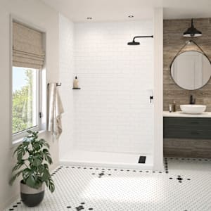 Americast 60 x 36  Alcove Shower Base with Right-Hand Drain in White - Matte Black Trench Drain 8 1/2" in. from Wet Wall
