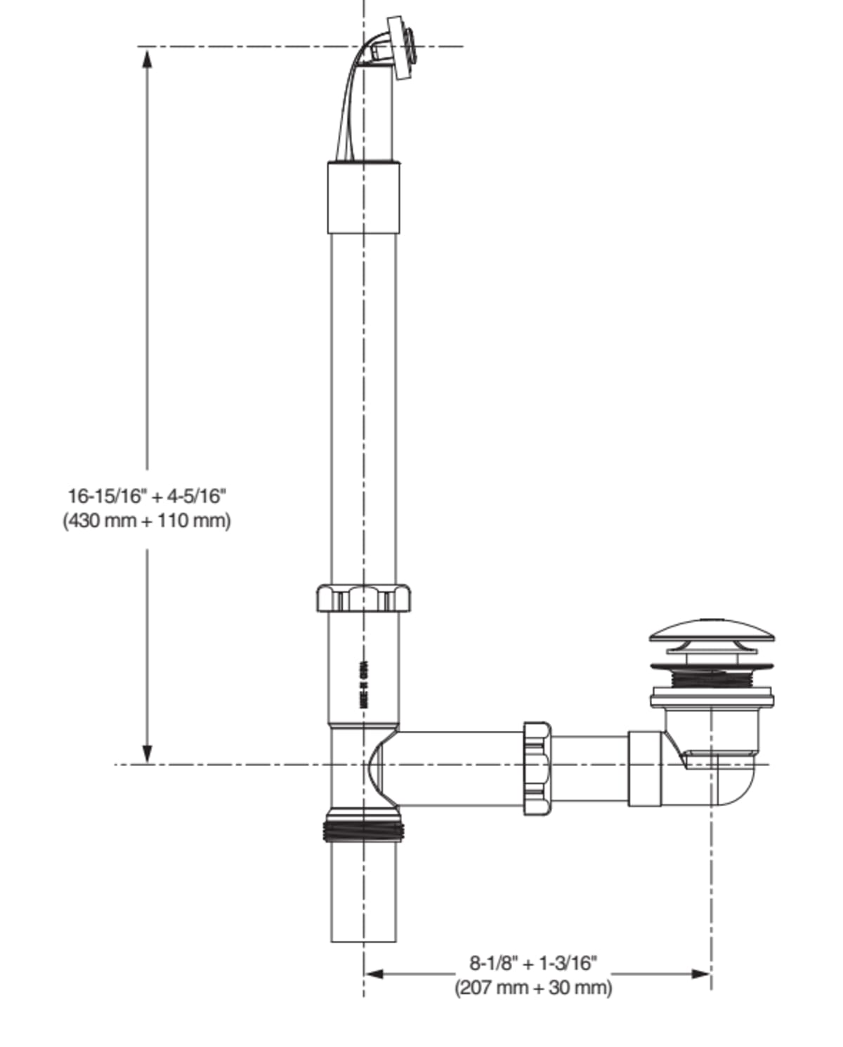 Aspirations Alcove Bathtub Slotted Deep Soak Overflow and Drain — dimensional drawing & specifications