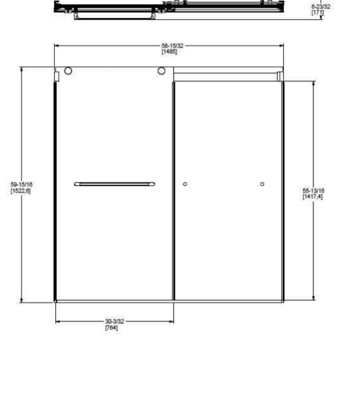 Aspirations 60 x 60-Inch Frameless Sliding Bathtub Door — dimensional drawing & specifications