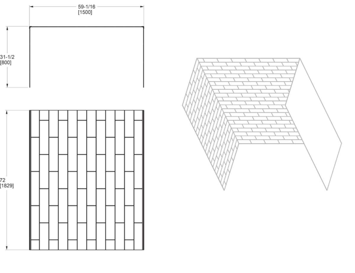 Aspirations 60 X 32 X 72-Inch Vertical Tile Bath Wall Set — dimensional drawing & specifications