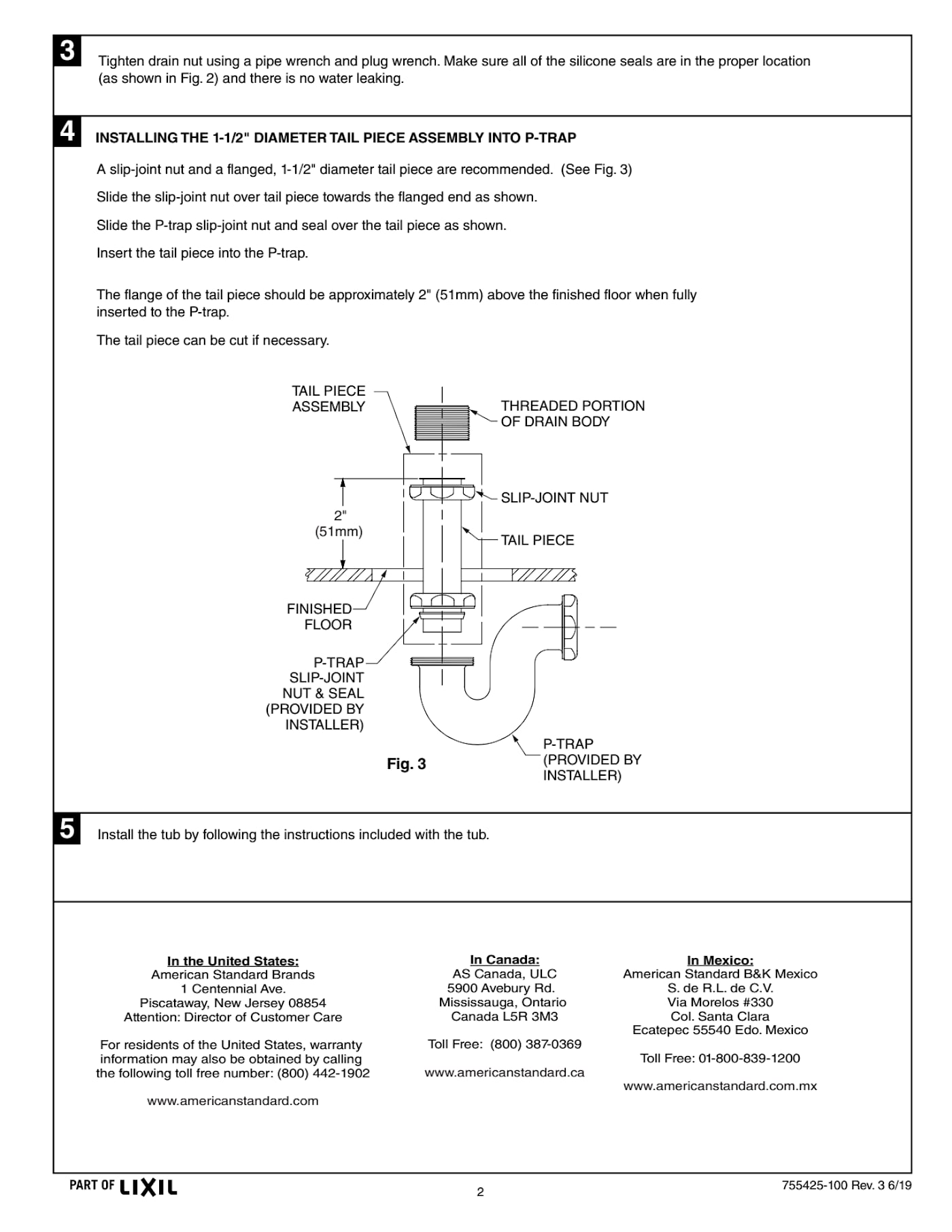 Townsend® Freestanding Bathtub Overflow Cover and Drain Kit — dimensional drawing & specifications