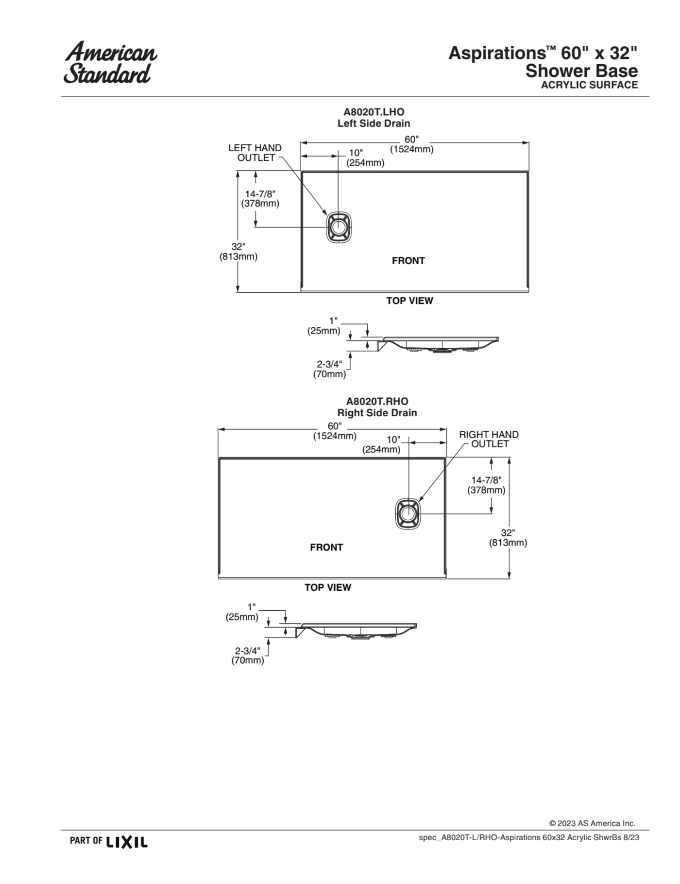 Aspirations 60 x 32 x 84-Inch Vertical Tile Shower Wall Set — dimensional drawing & specifications