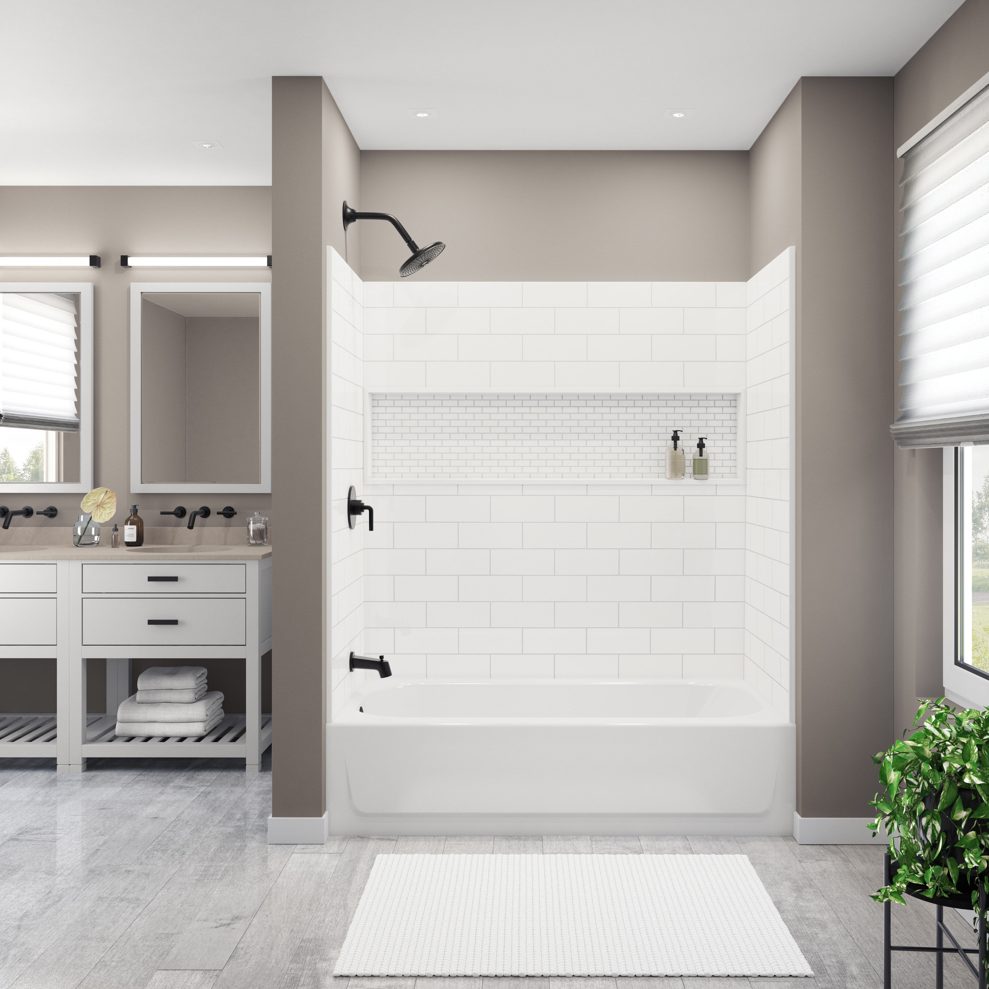 Nextile Alcove Tub Shower Kit 30 in. W x 60 in. L x 74.5 in. H with BootzCast Bathtub with Left Hand Drain in White