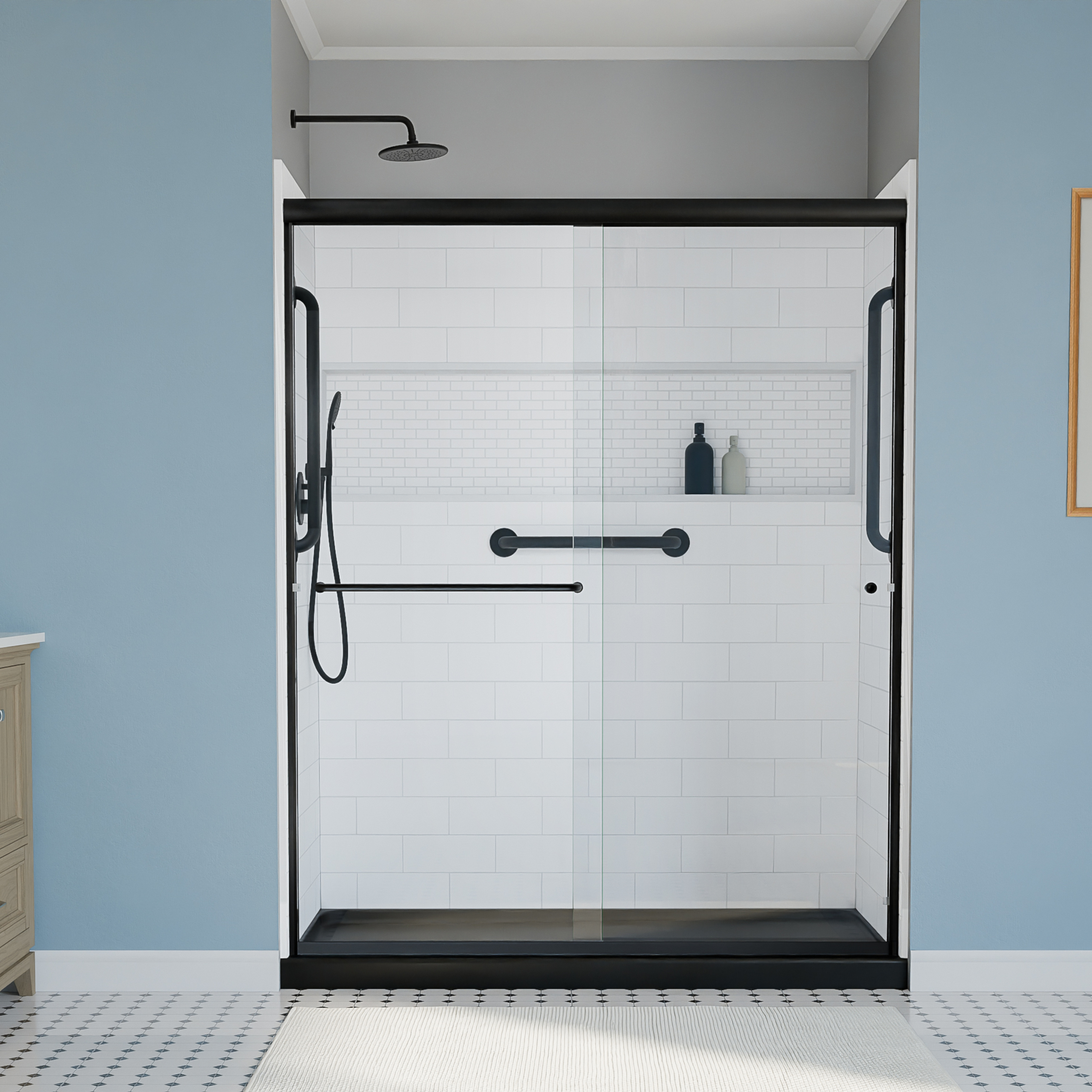 LAUREL-MOUNTAIN-LM6032LTSKLMM-SHOWER-DOOR-KIT-RS787-60W-32D-75H-MB-MB-DECO-W-FRONT