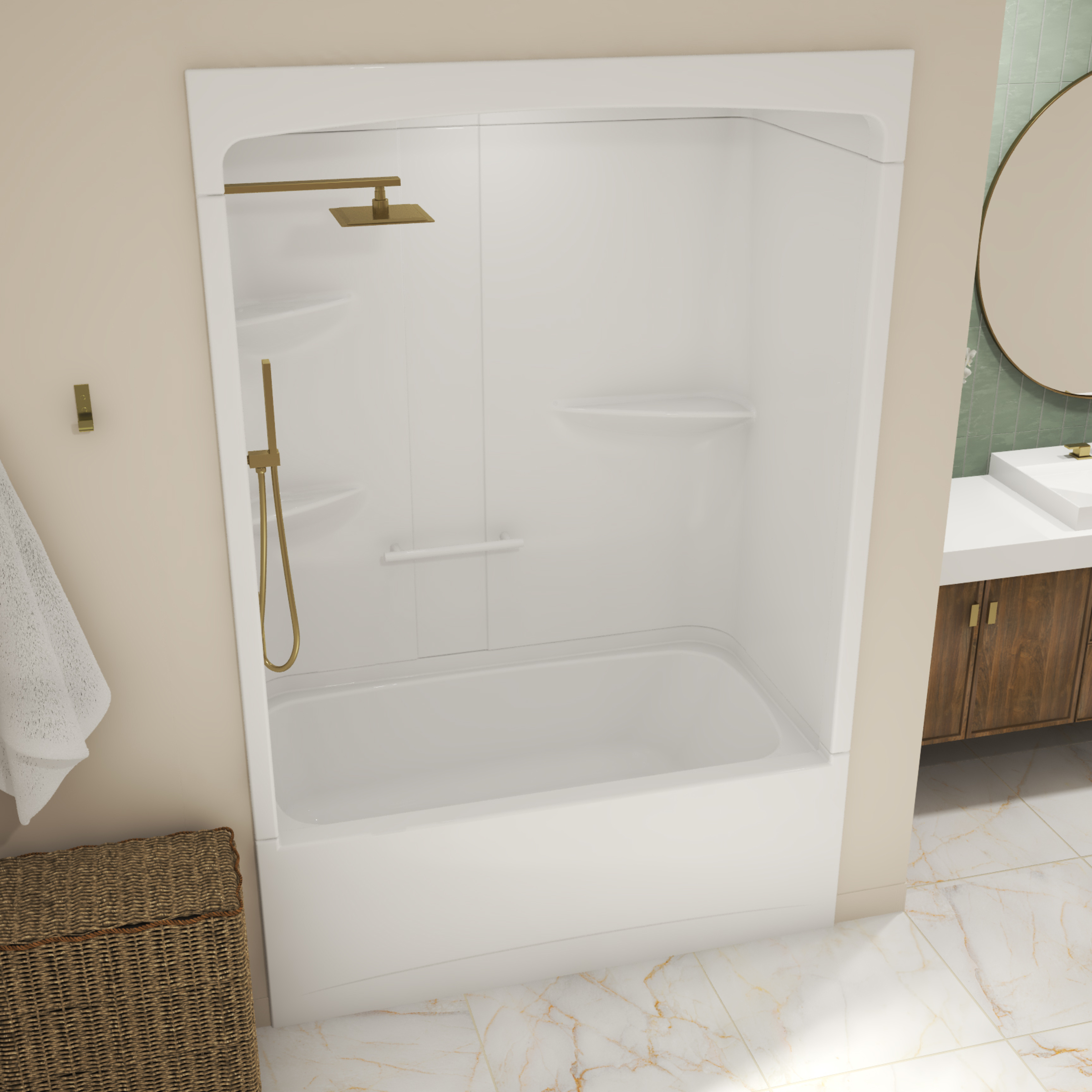 Allia TSR-6032 AFR Acrylic Alcove Left-Hand Drain Three-Piece Tub