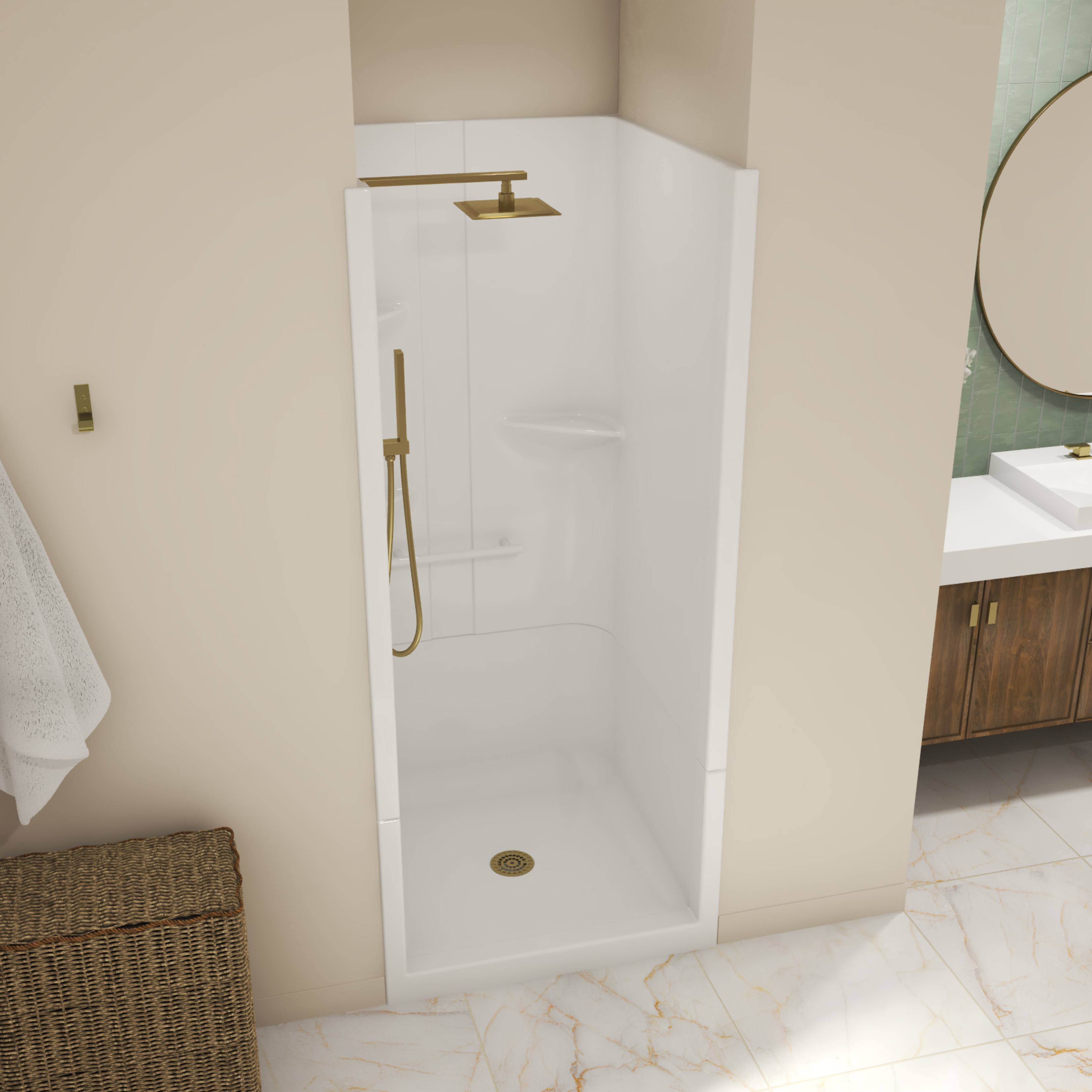 Allia SH-3636 Acrylic Alcove Center Drain Two-Piece Shower in