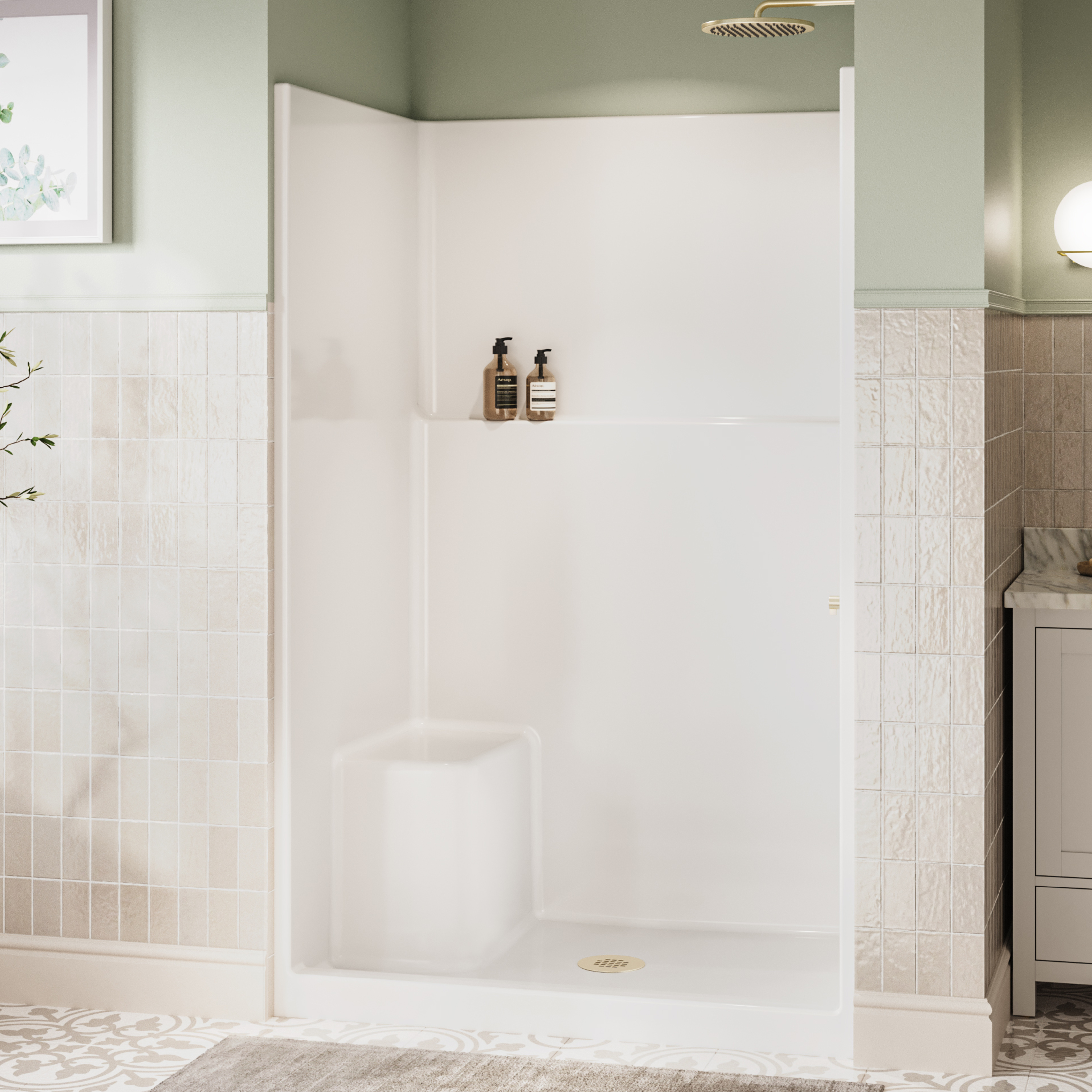 Icon SH4836 AcrylX® Alcove Center Drain One-Piece Shower One Seat