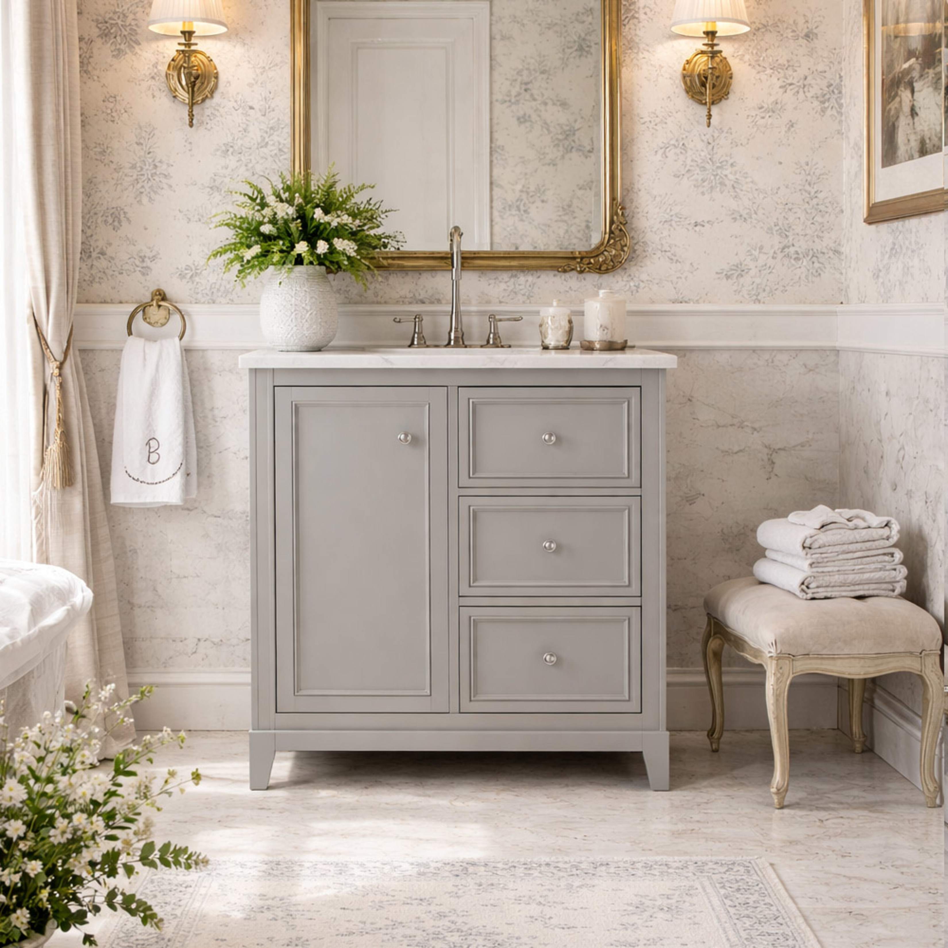 Placid 30 Inch Oak Vanity with Left Cabinet and Rectangular Undermount Sink