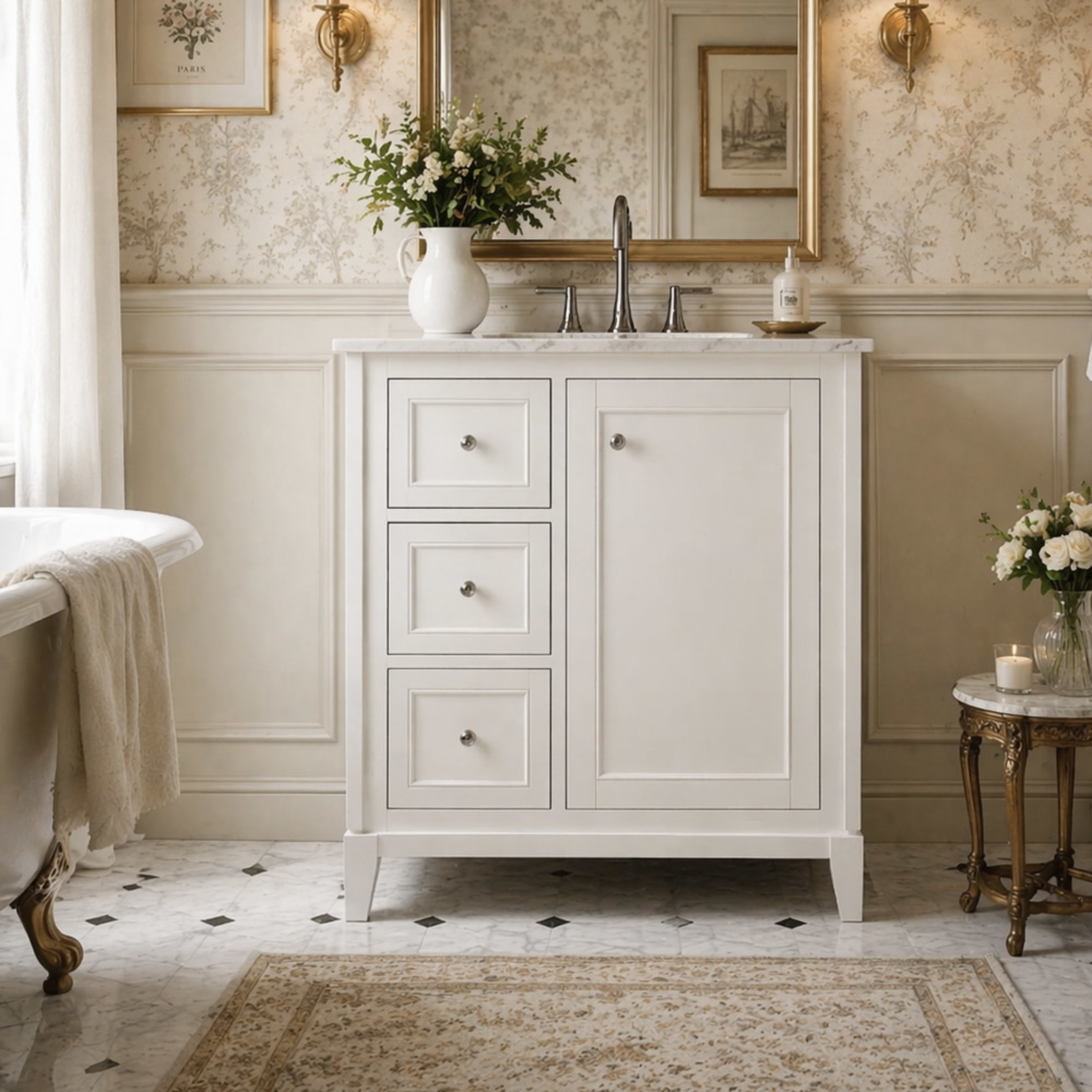 Placid 30 Inch Oak Vanity with Right Cabinet and Rectangular Undermount Sink