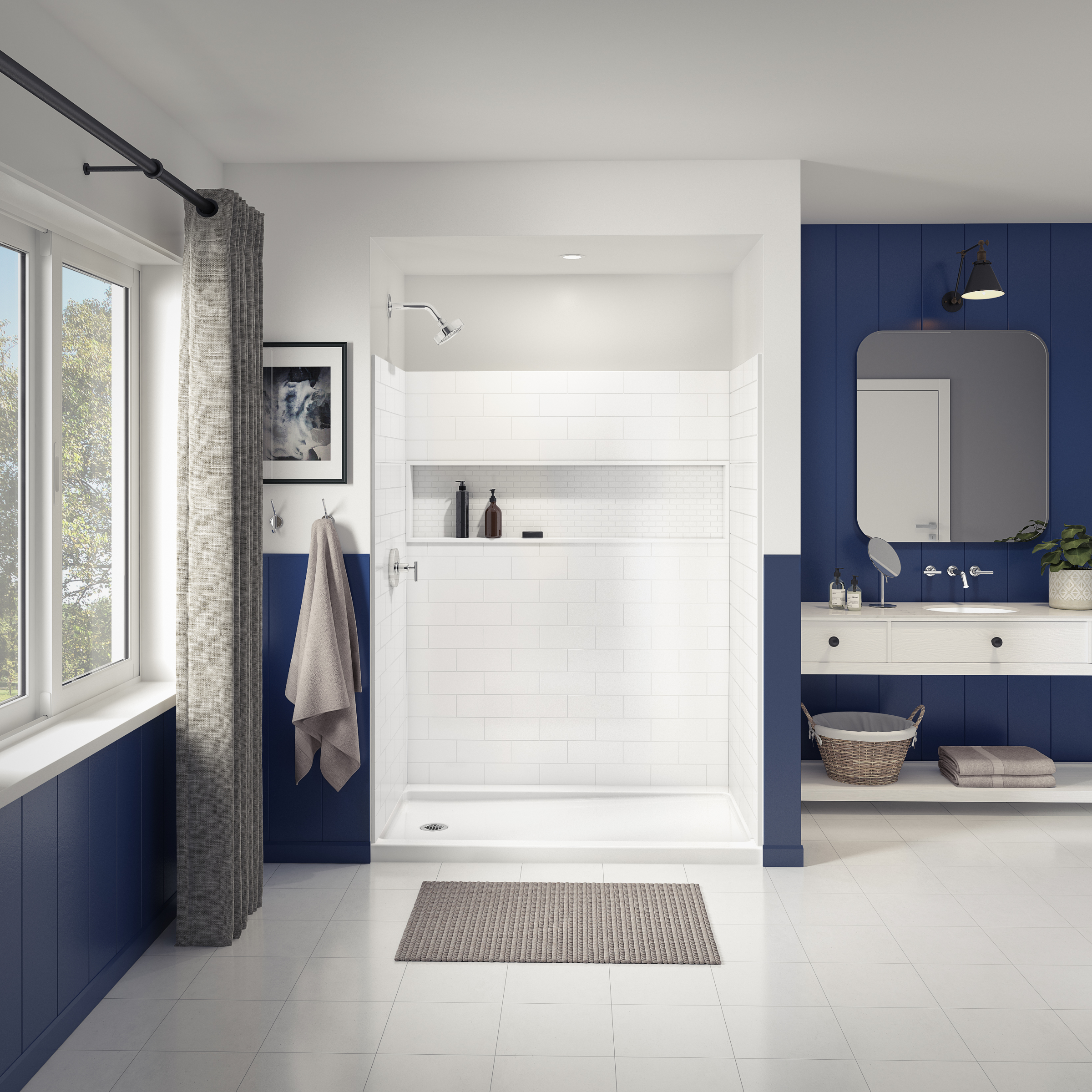 ShowerCast 60 x 36 x 3 Porcelain Enamel Alcove Shower Base with Left-Hand Drain in White - Round Drain