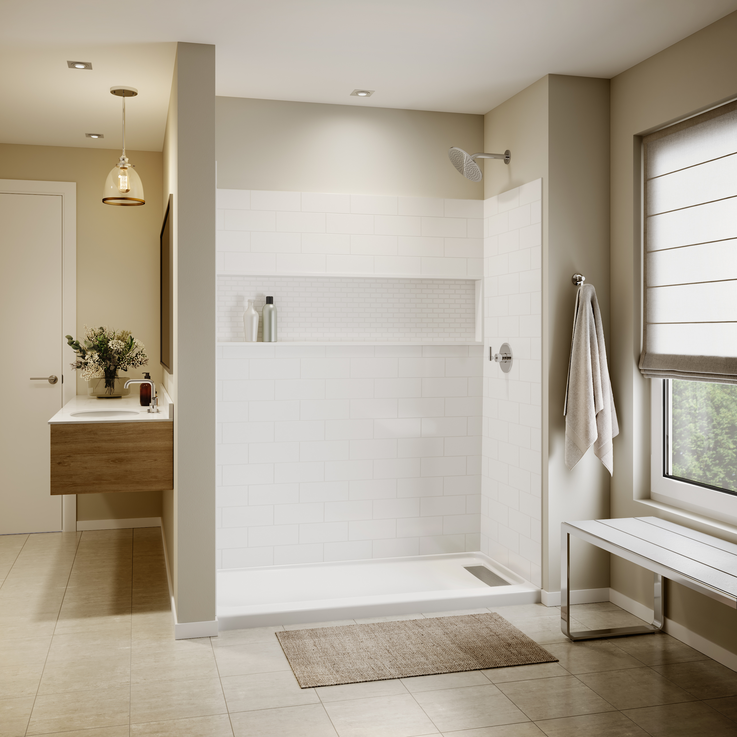 ShowerCast 60 x 30 x 3 Porcelain Enamel Alcove Shower Base - Trench Drain 4 1/2" in. from Wet Wall