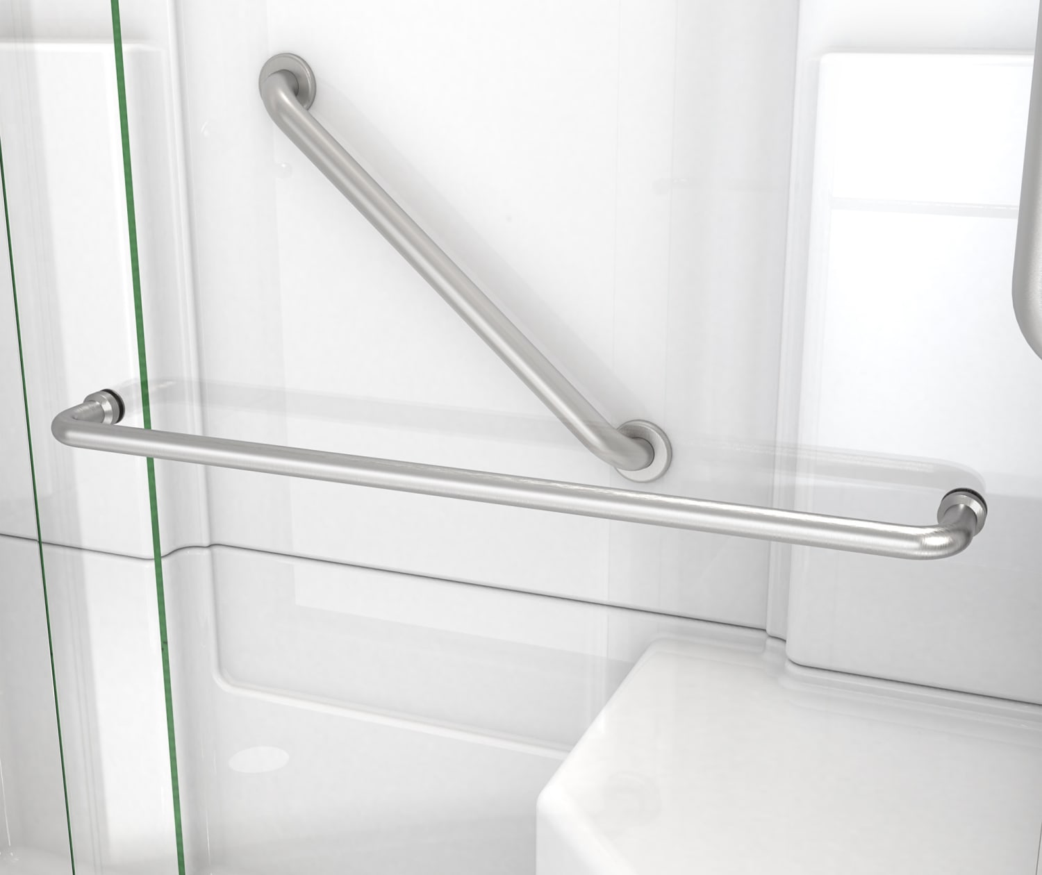 Ramer 60 x 32 AcrylX Alcove Right Hand Drain Four Piece Shower in White with Door and Accessories in Brushed Nickel Shower Kit LaurelMountain en