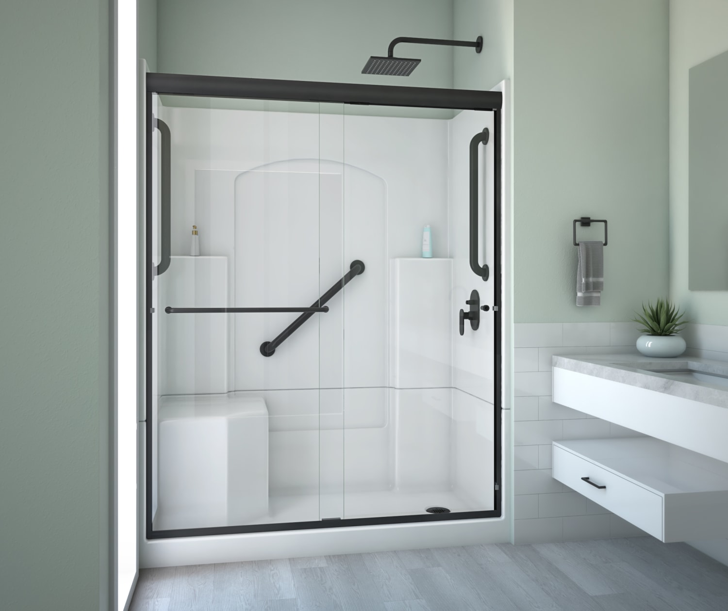 Ramer 60 x 32 AcrylX Alcove Right-Hand Drain Four-Piece Shower in White ...