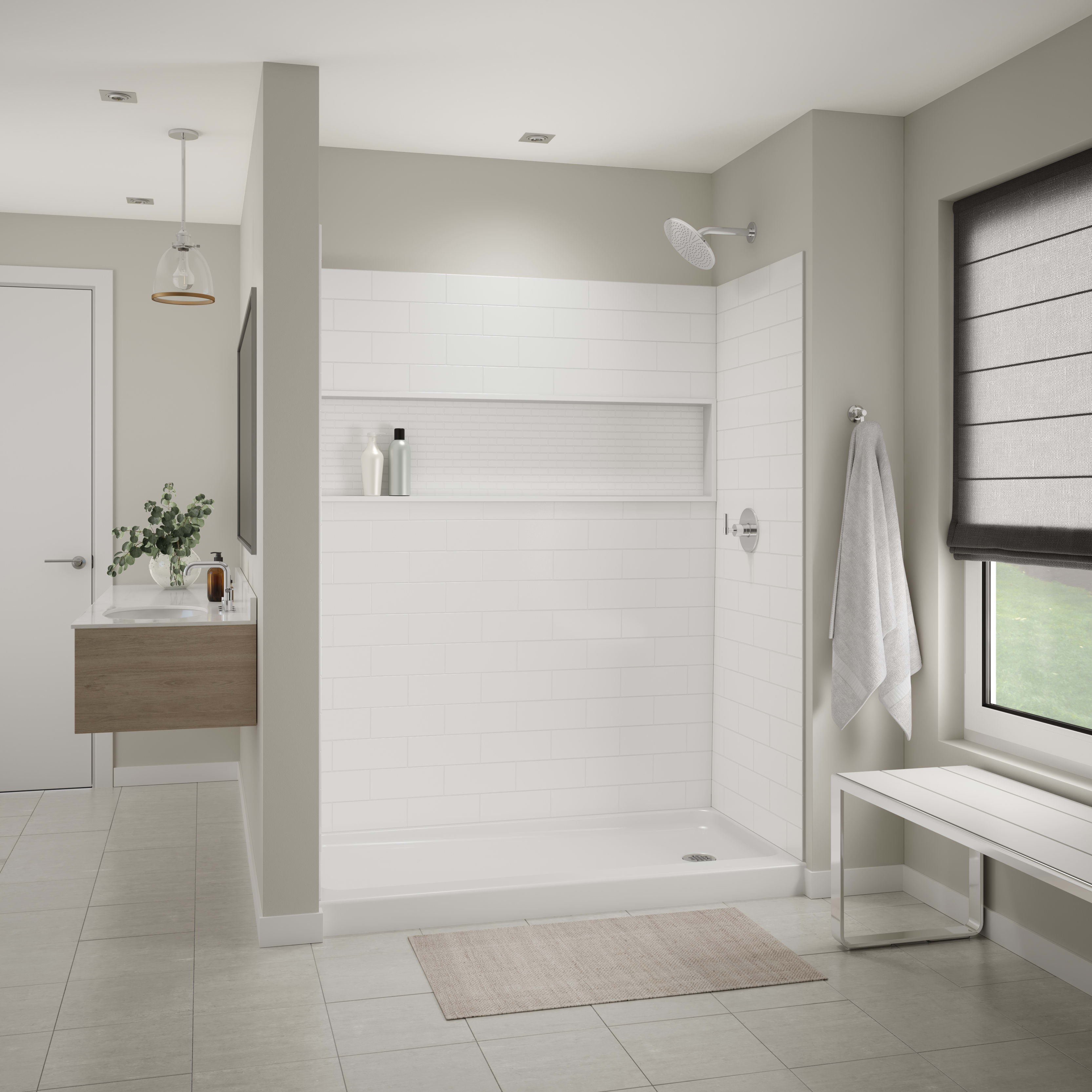 Americast 60 x 32 x 3  Alcove Shower Base - Round Drain