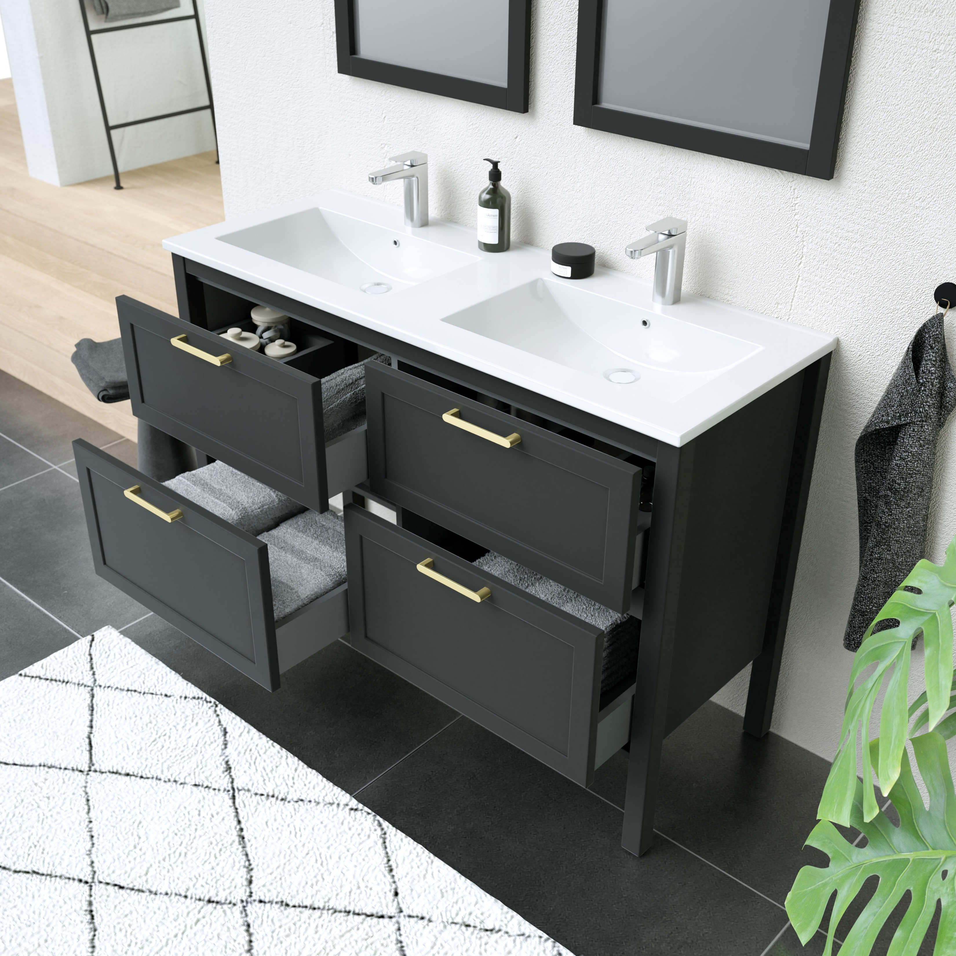 MAAX-OPALINE-VANITY-48-BLK-GLD-CLOSEUP1-SIDE-OPEN