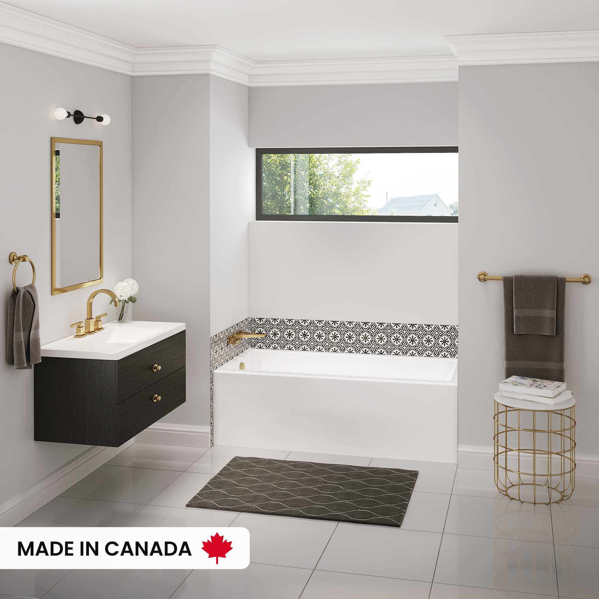 Bosca 6032 AFR Acrylic Alcove Left-Hand Drain Bathtub in White