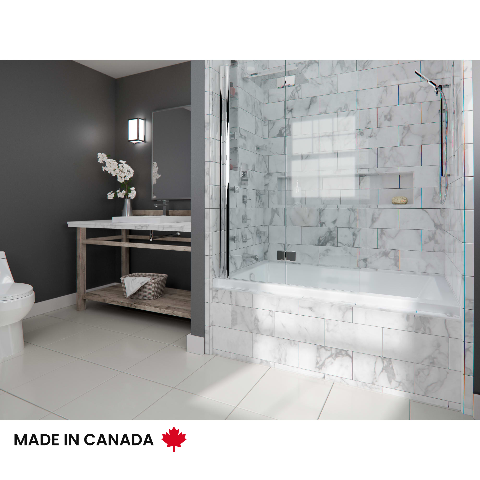 Albana 3060 IF AFR Acrylic Alcove Left-Hand Drain Bathtub in White